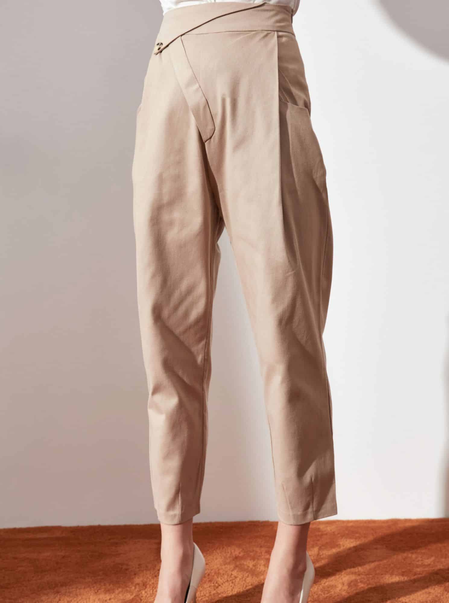 Béžové dámské zkrácené kalhoty Trendyol