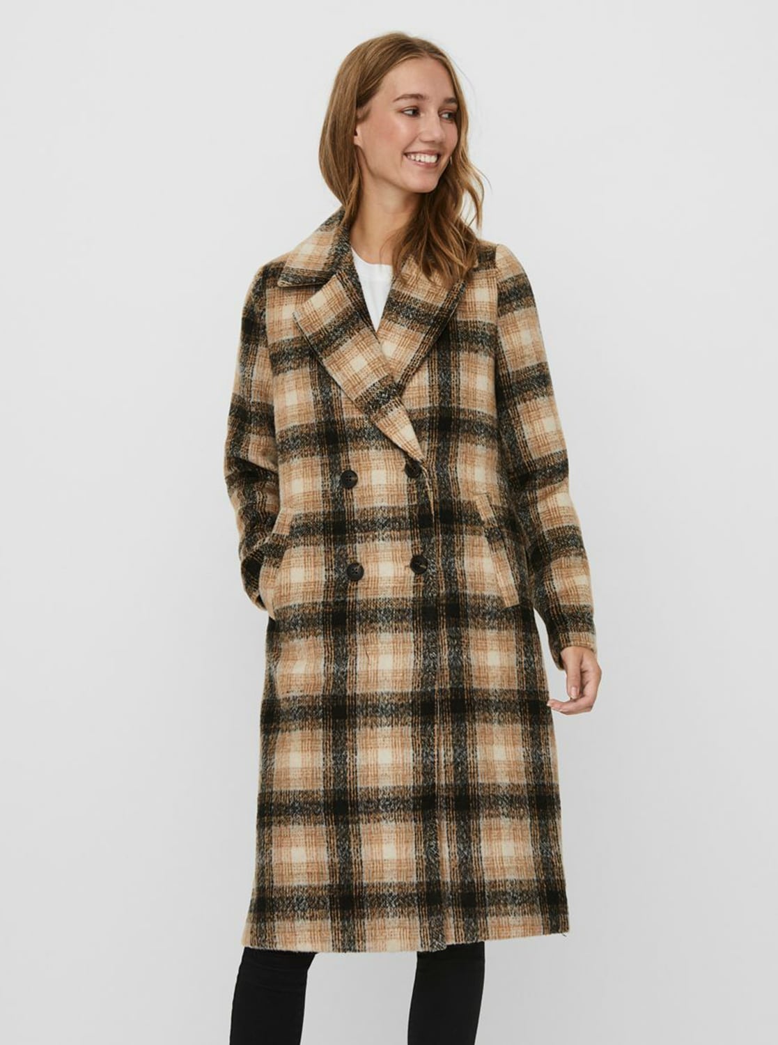 Hnědý kostkovaný kabát VERO MODA