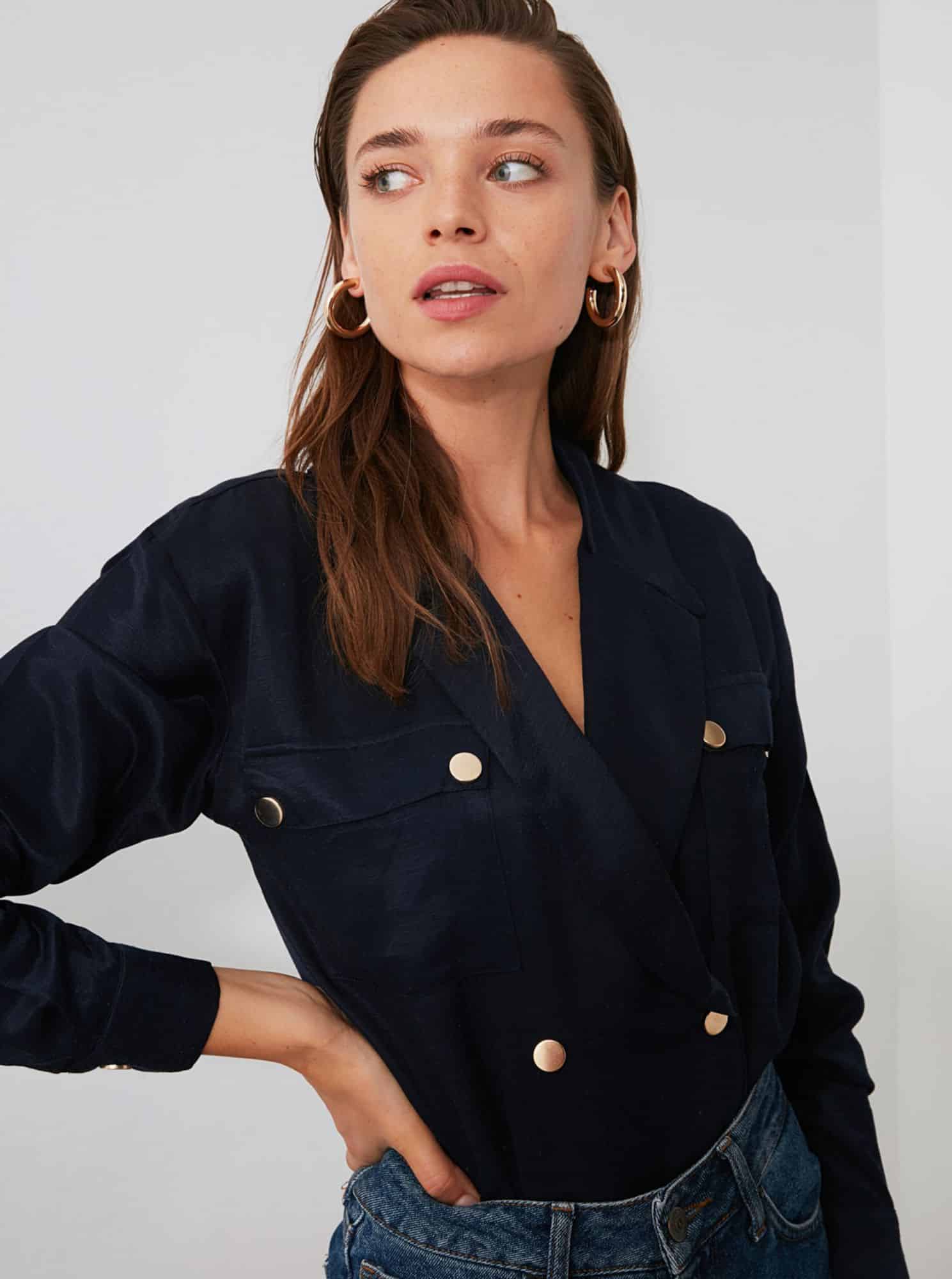 Tmavě modré body s knoflíky Trendyol