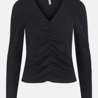 Černé tričko s nařasením Pieces