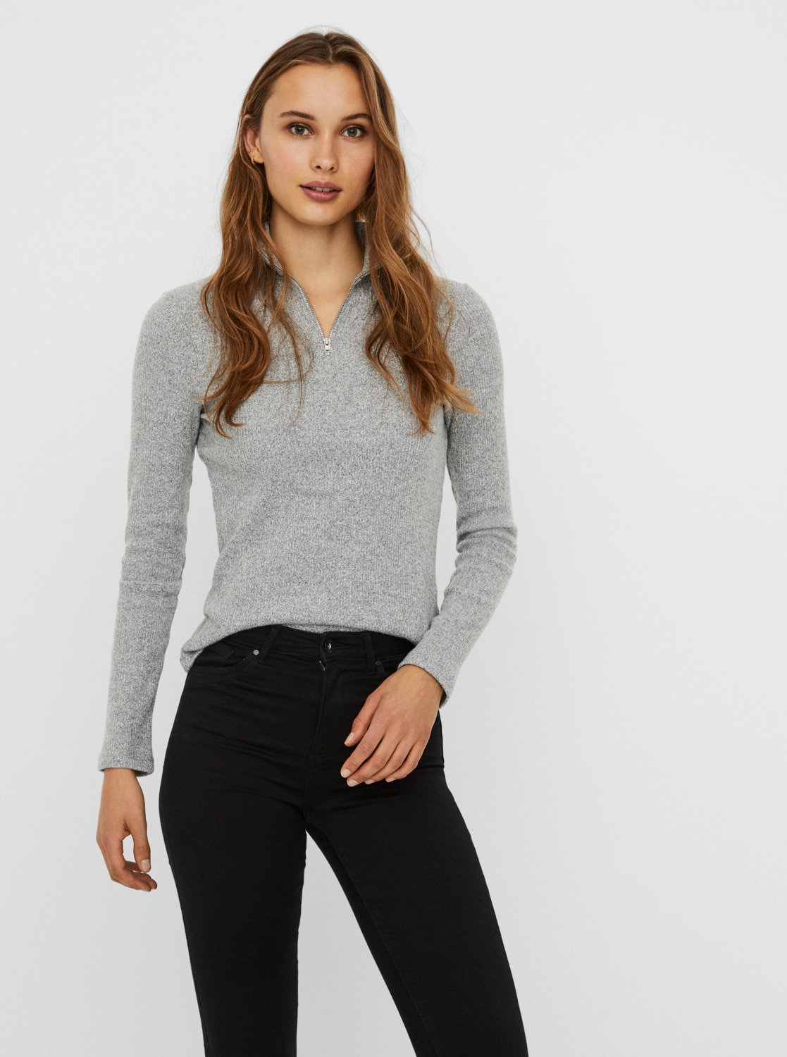 Šedý svetr se zipem VERO MODA