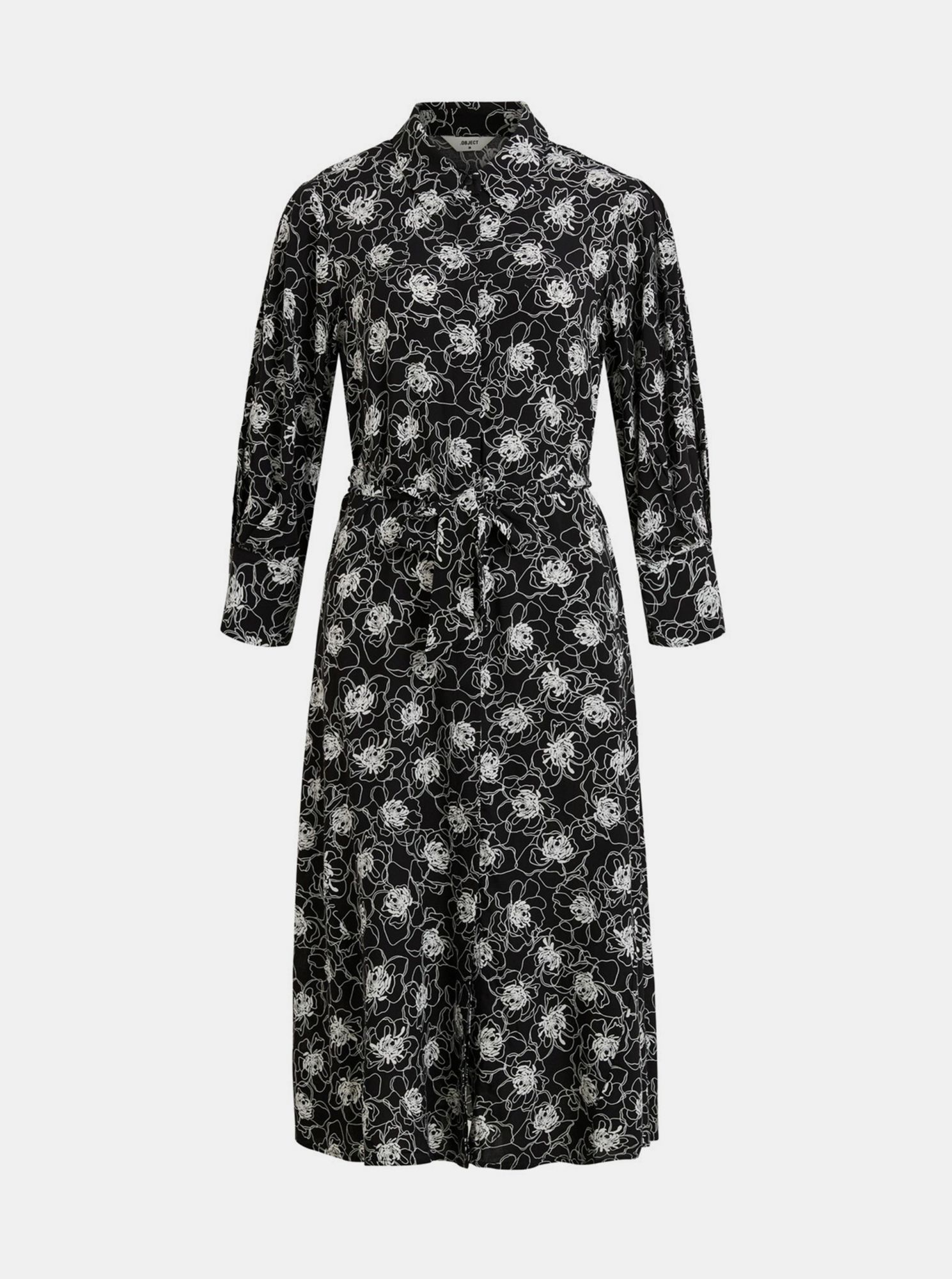 Černé květované košilové midišaty .OBJECT Viri
