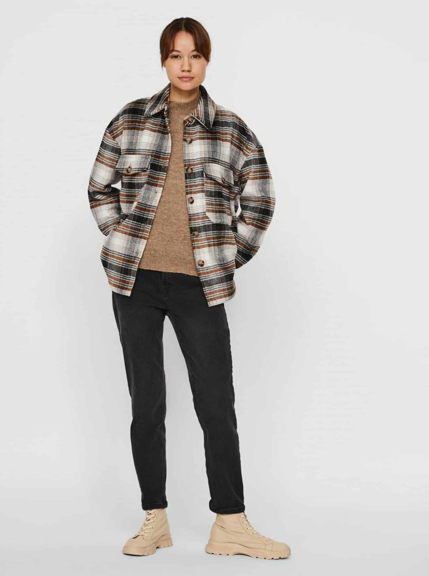 Hnědá kostkovaná lehká bunda VERO MODA Ally