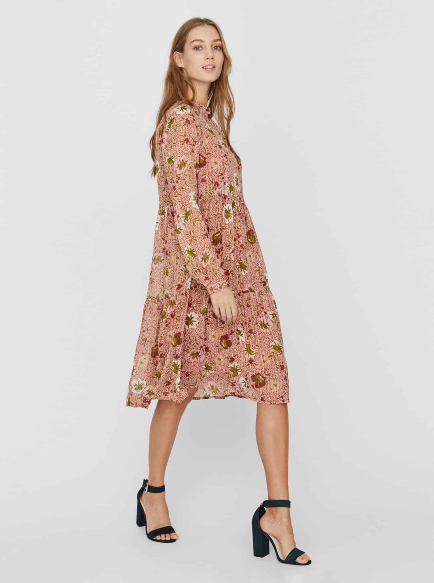 Růžové květované šaty VERO MODA Cille