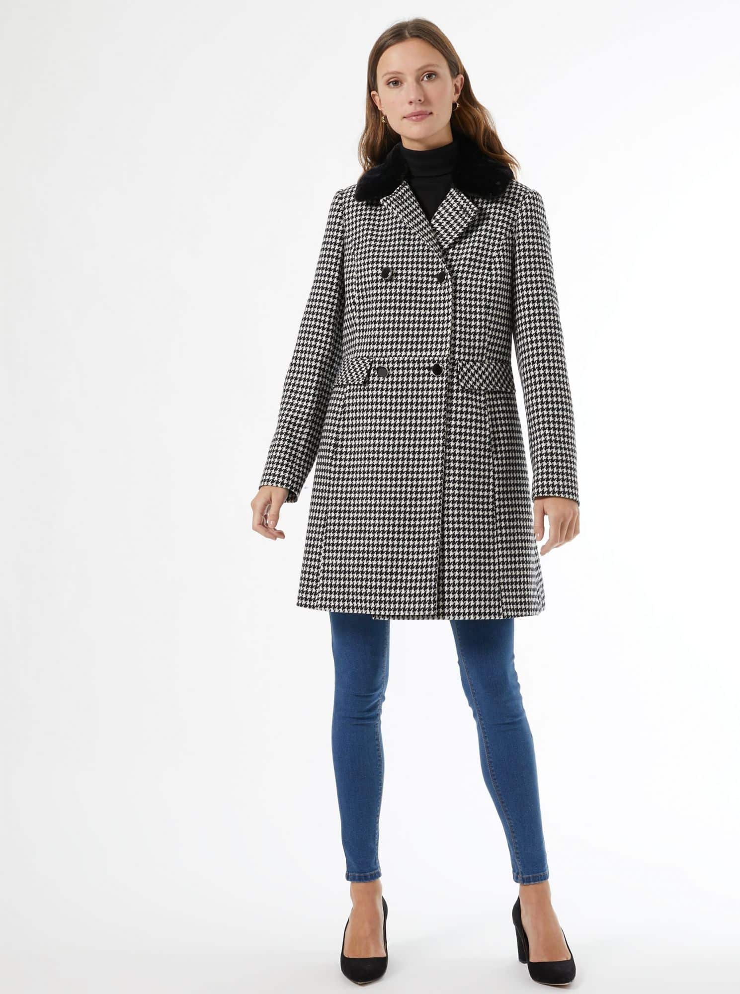 Šedý kostkovaný kabát Dorothy Perkins