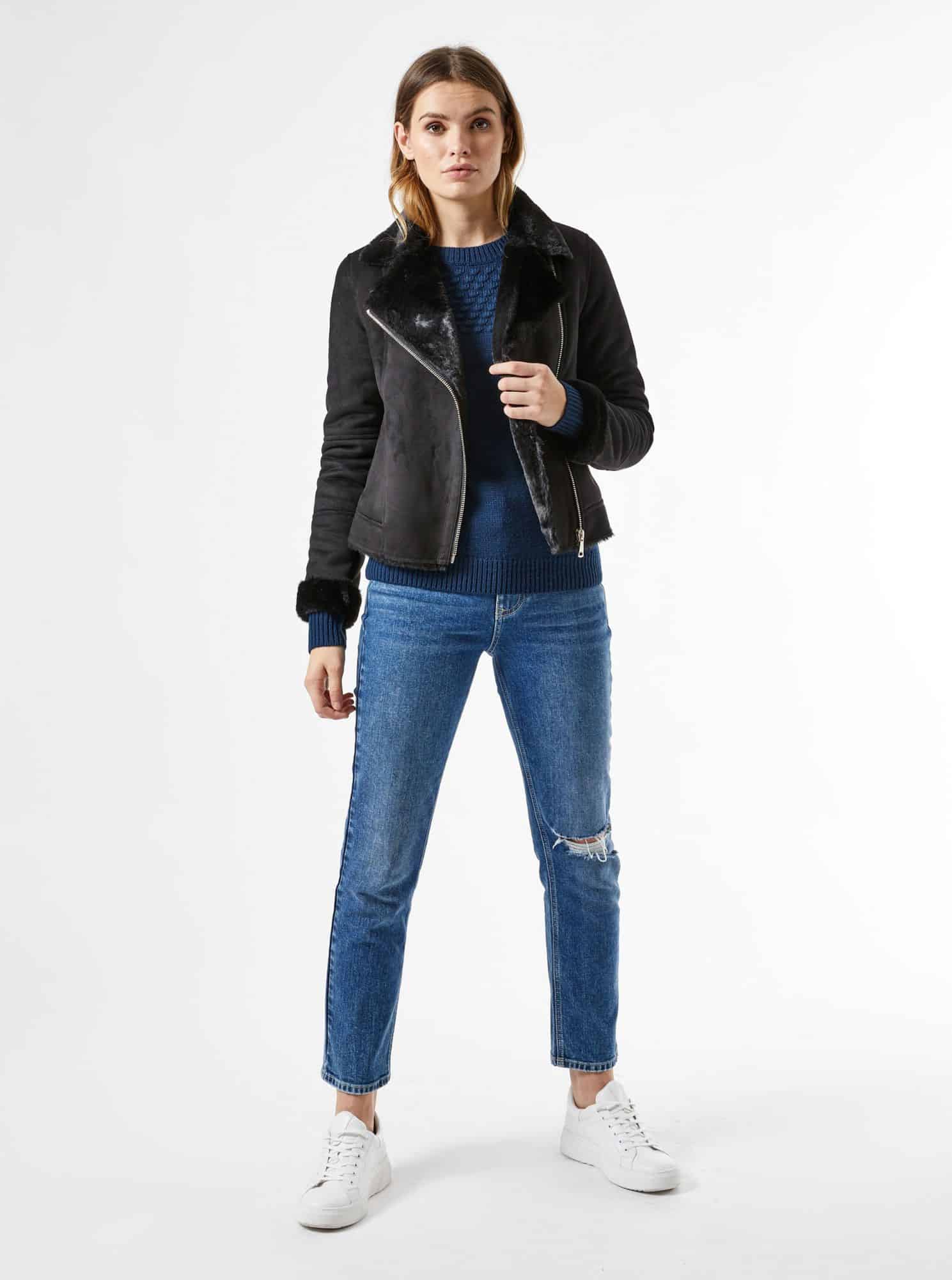 Černá bunda v semišové úpravě Dorothy Perkins