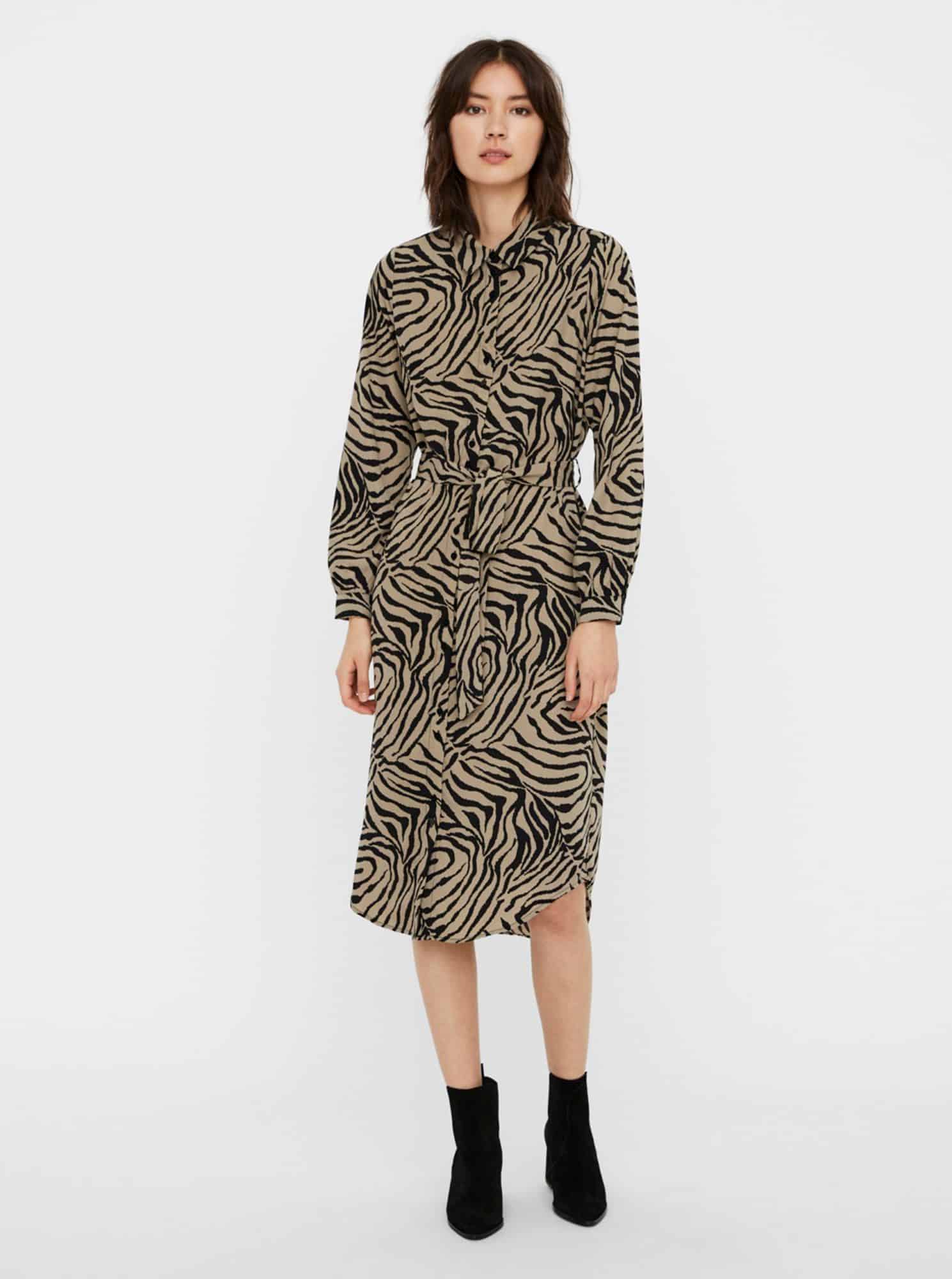 Khaki vzorované košilové šaty VERO MODA Lisa