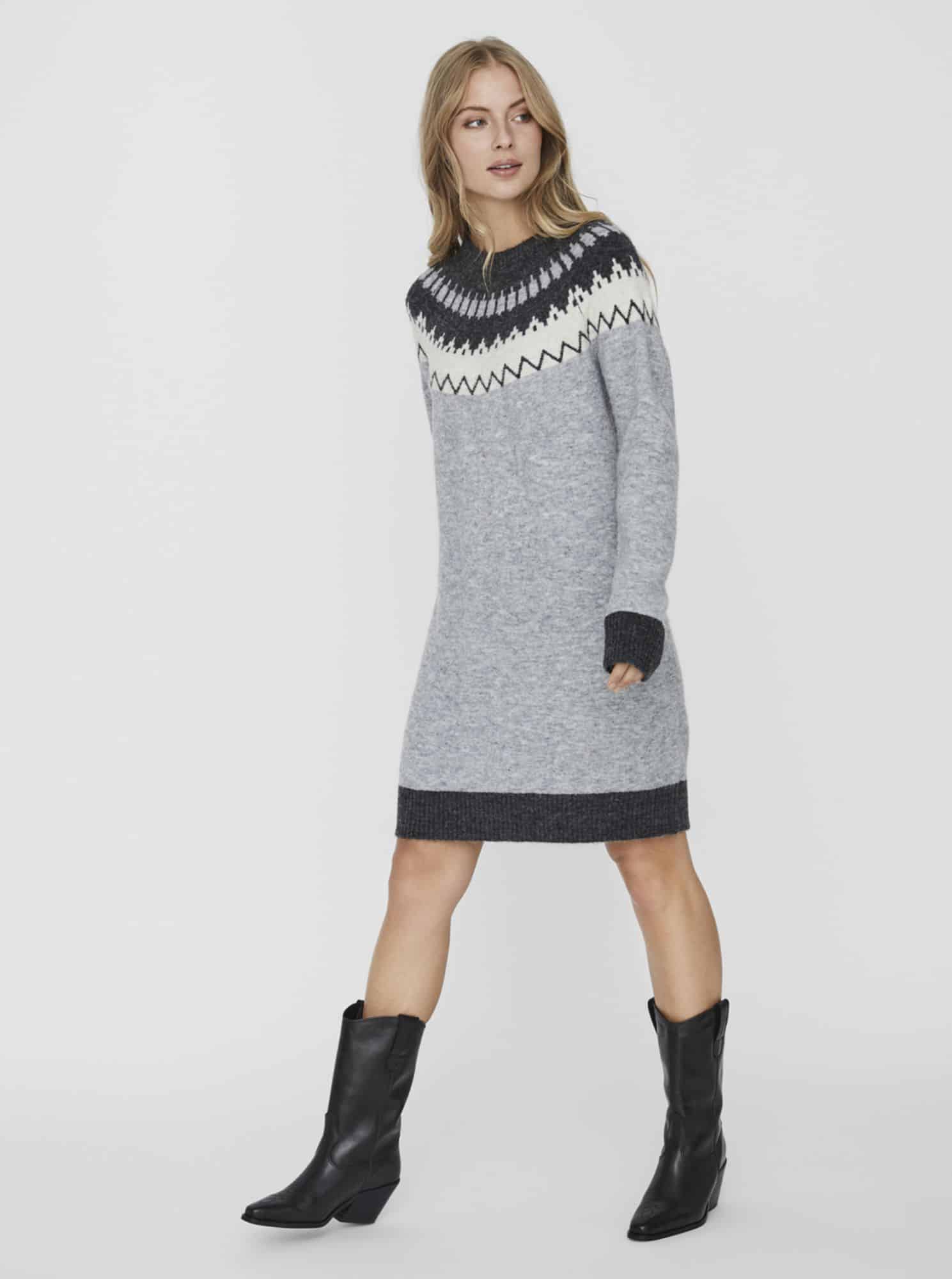 Šedé vzorované svetrové šaty VERO MODA Simone