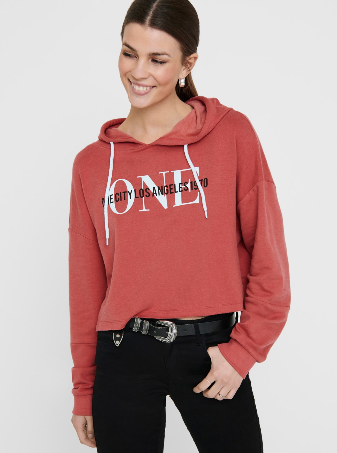 Růžová krátká mikina s kapucí ONLY