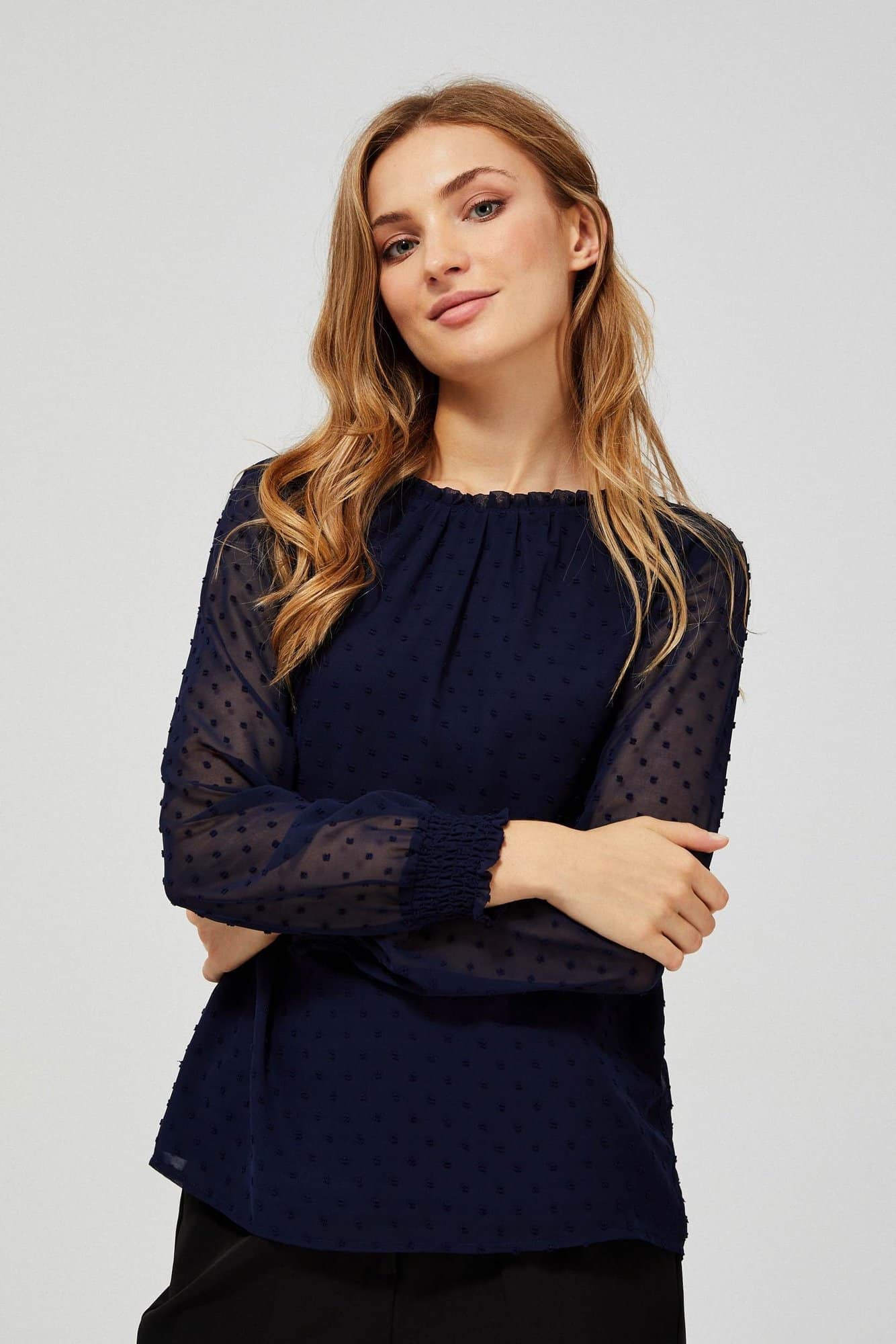 Moodo modrá halenka s transparentními rukávy