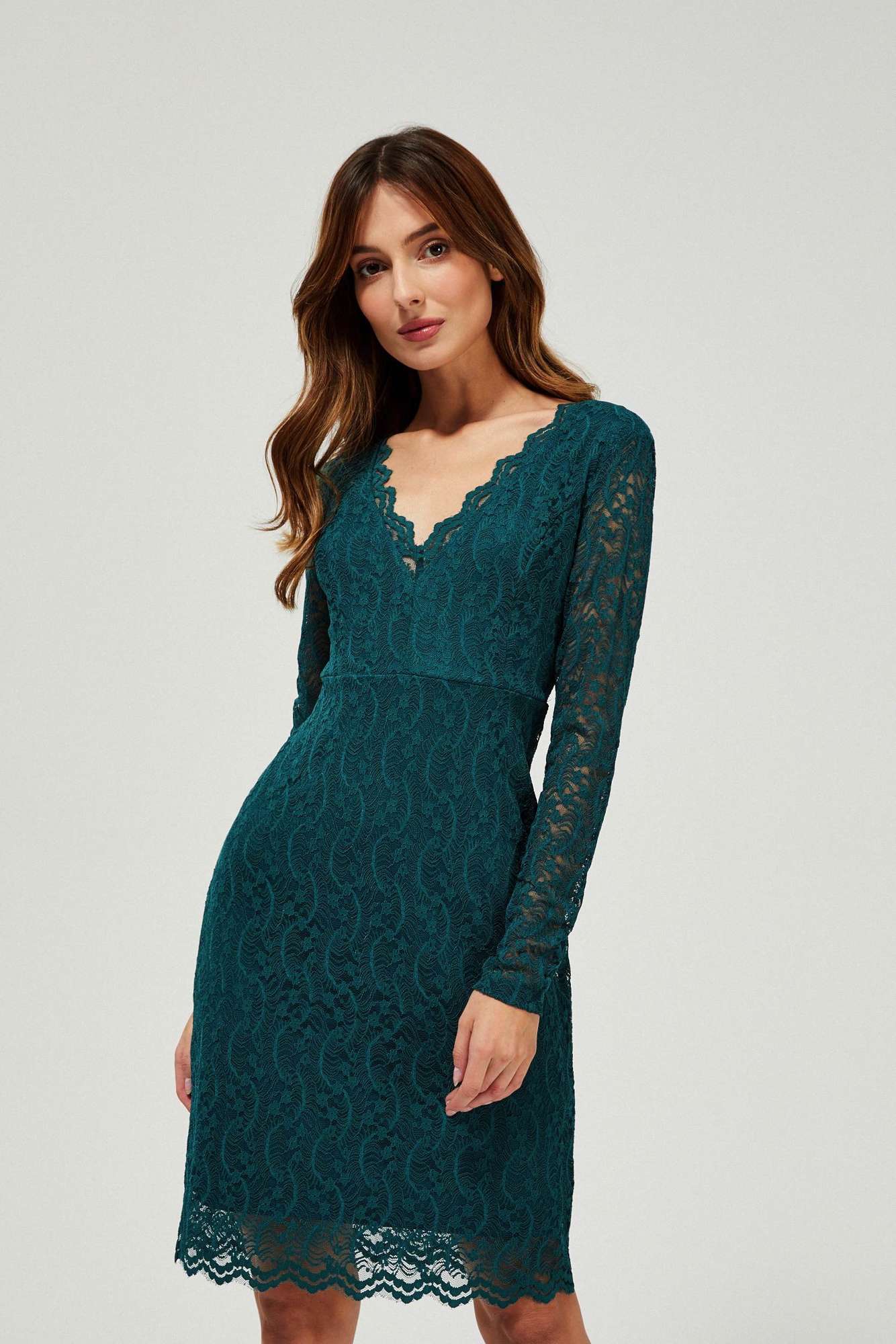 Moodo petrolejové šaty s krajkou