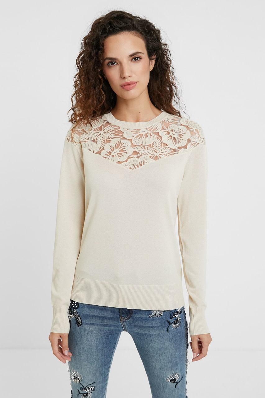 Desigual smetanový svetr Jers Ginebra