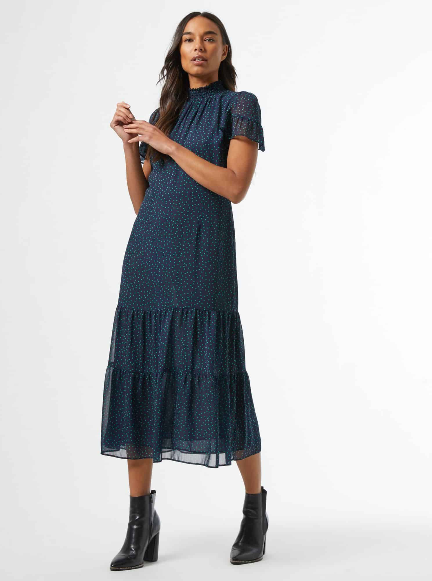 Modré puntíkované midišaty Dorothy Perkins