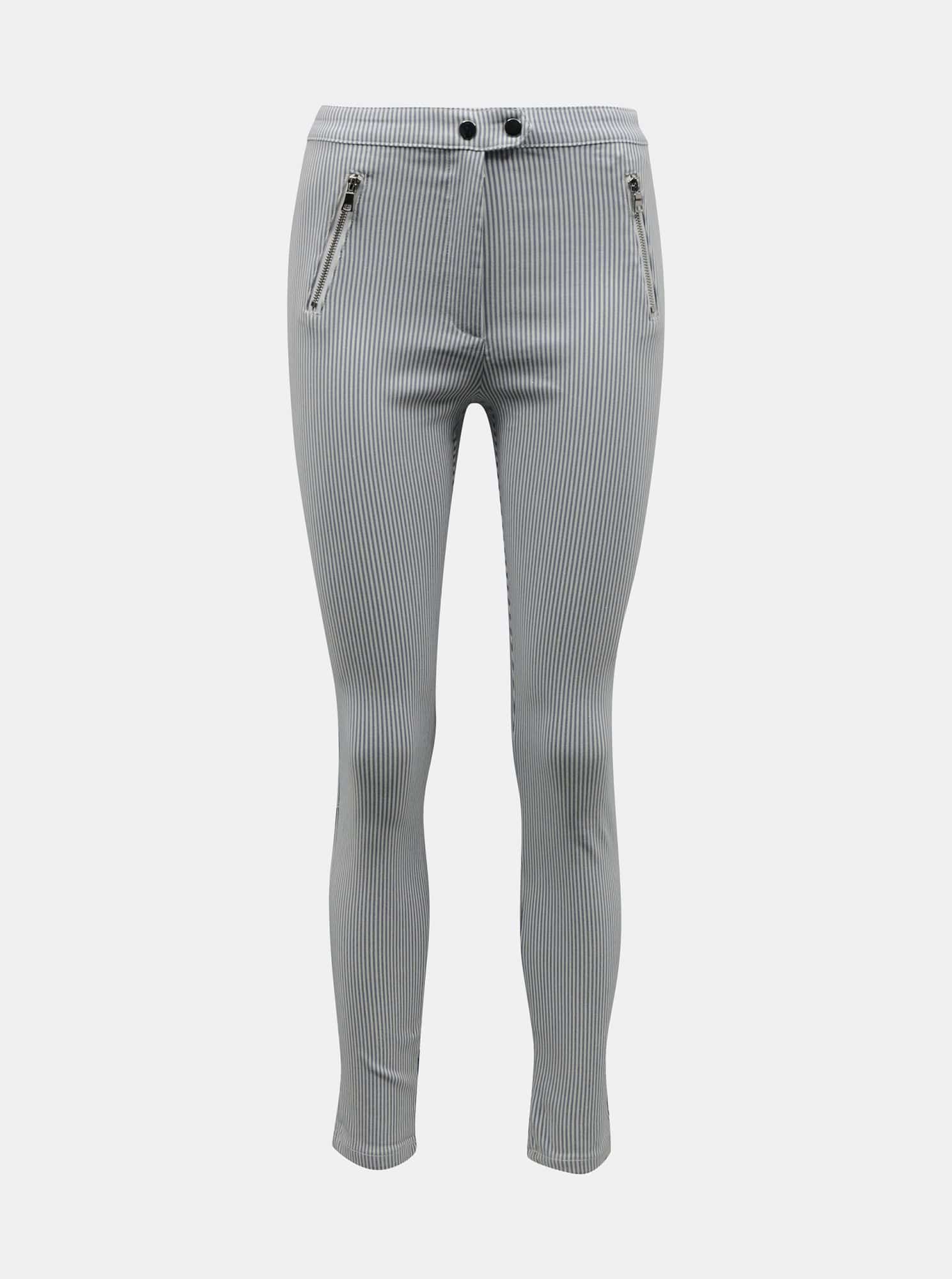 Světle šedé pruhované skinny fit kalhoty TALLY WEiJL