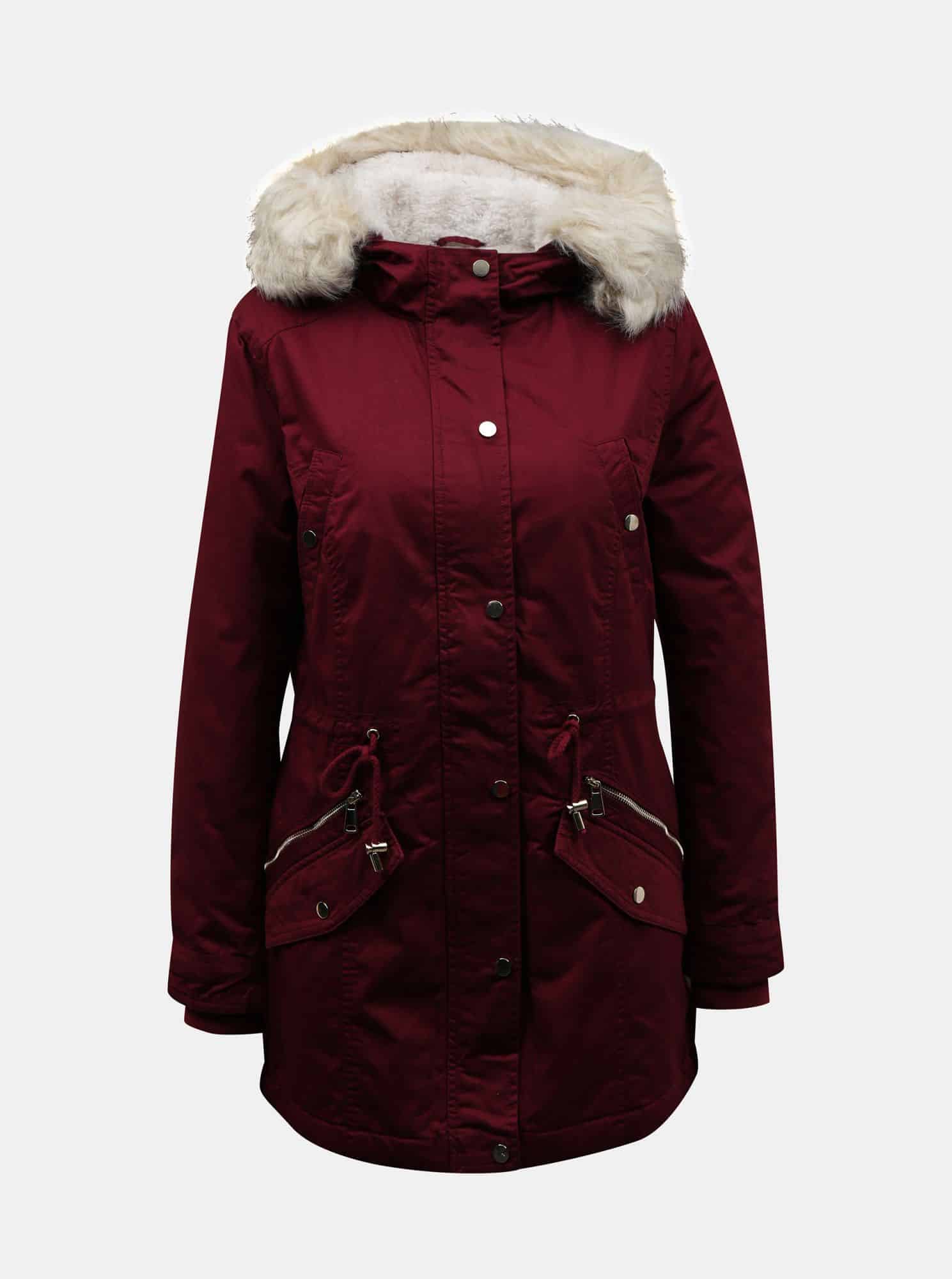 Vínová zimní parka s umělým kožíškem TALLY WEiJL