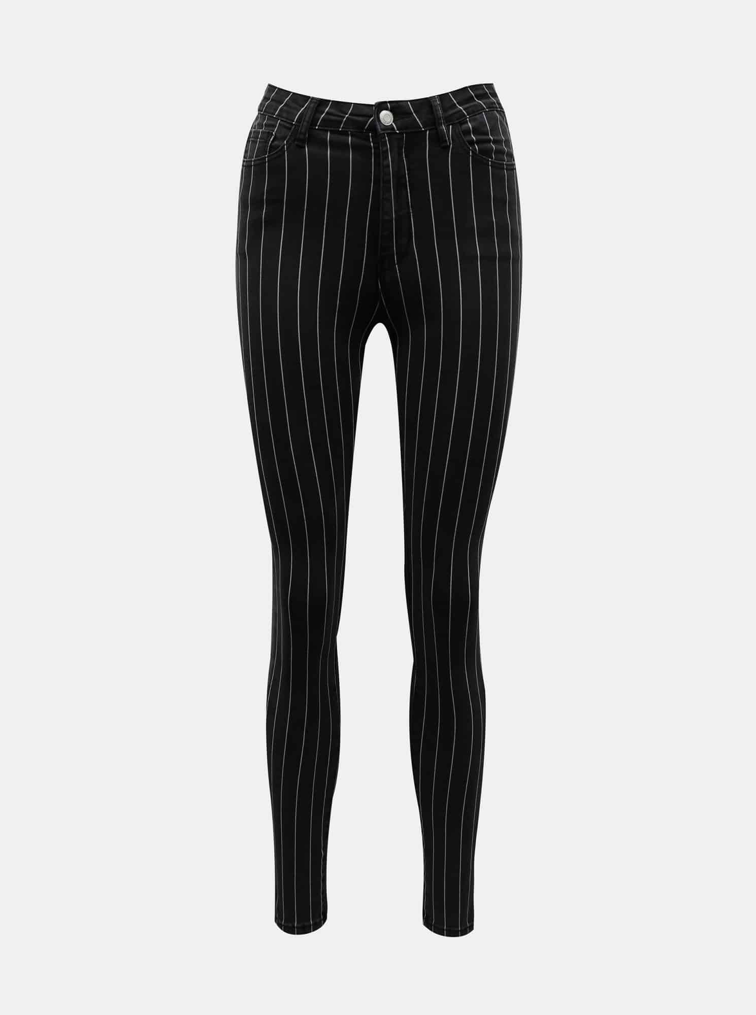 Černé pruhované skinny fit kalhoty TALLY WEiJL
