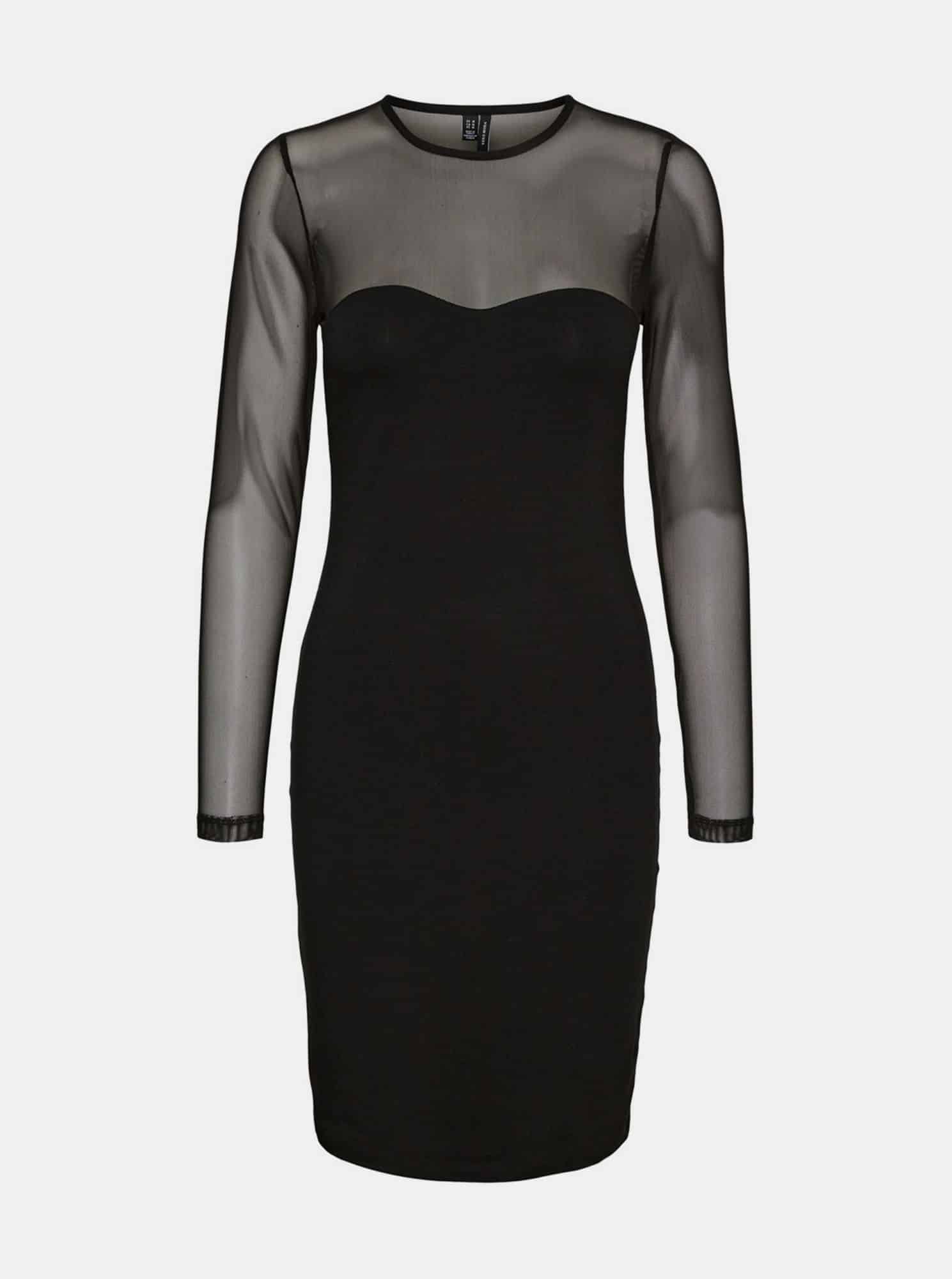 Černé pouzdrové šaty s průsvitnými rukávy VERO MODA Kayly