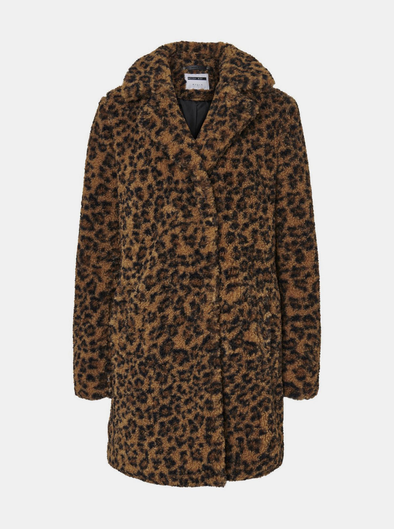 Hnědý vzorovaný kabát z umělého kožíšku Noisy May Gabi
