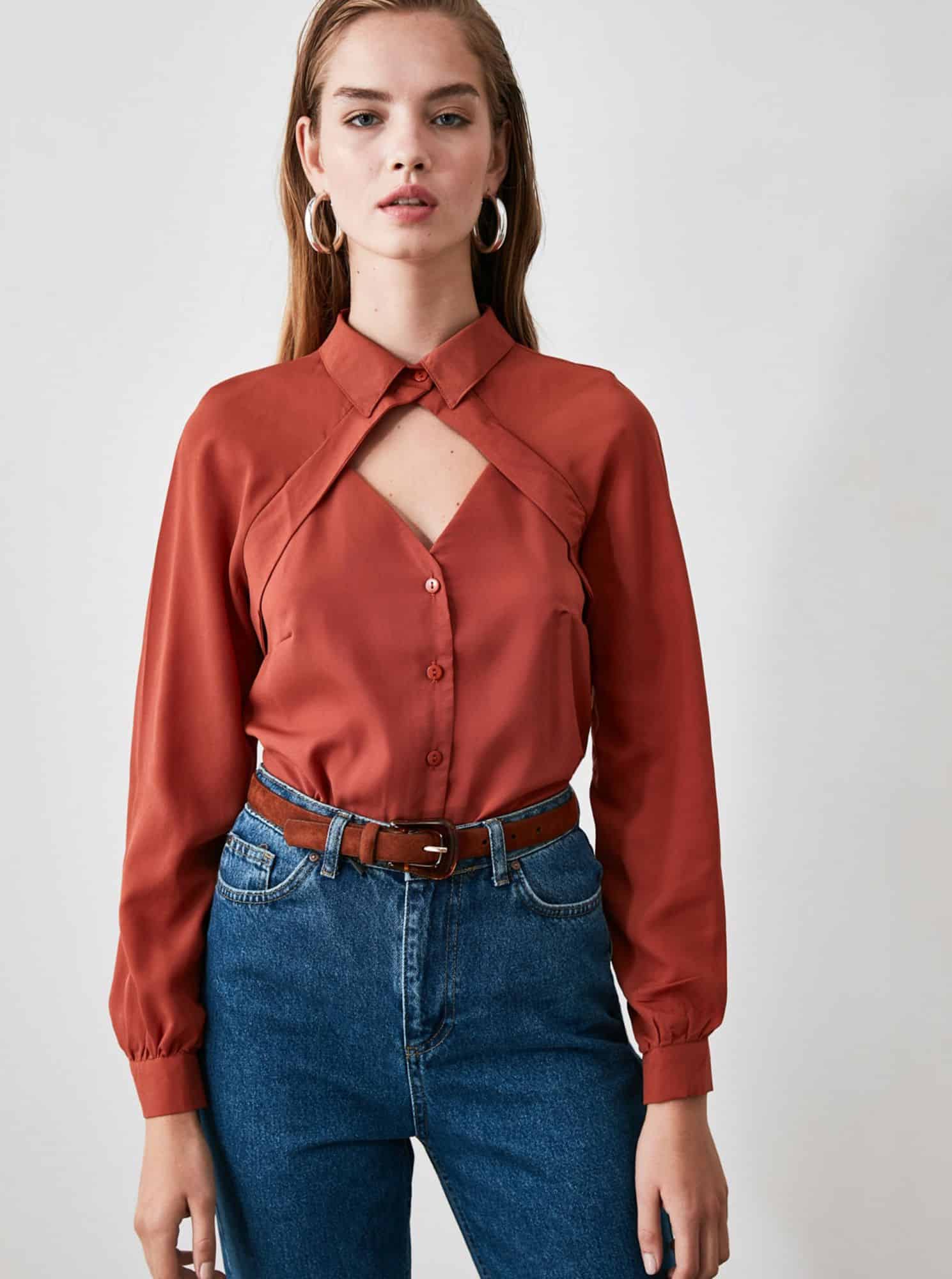 Cihlová halenka s průstřihem Trendyol