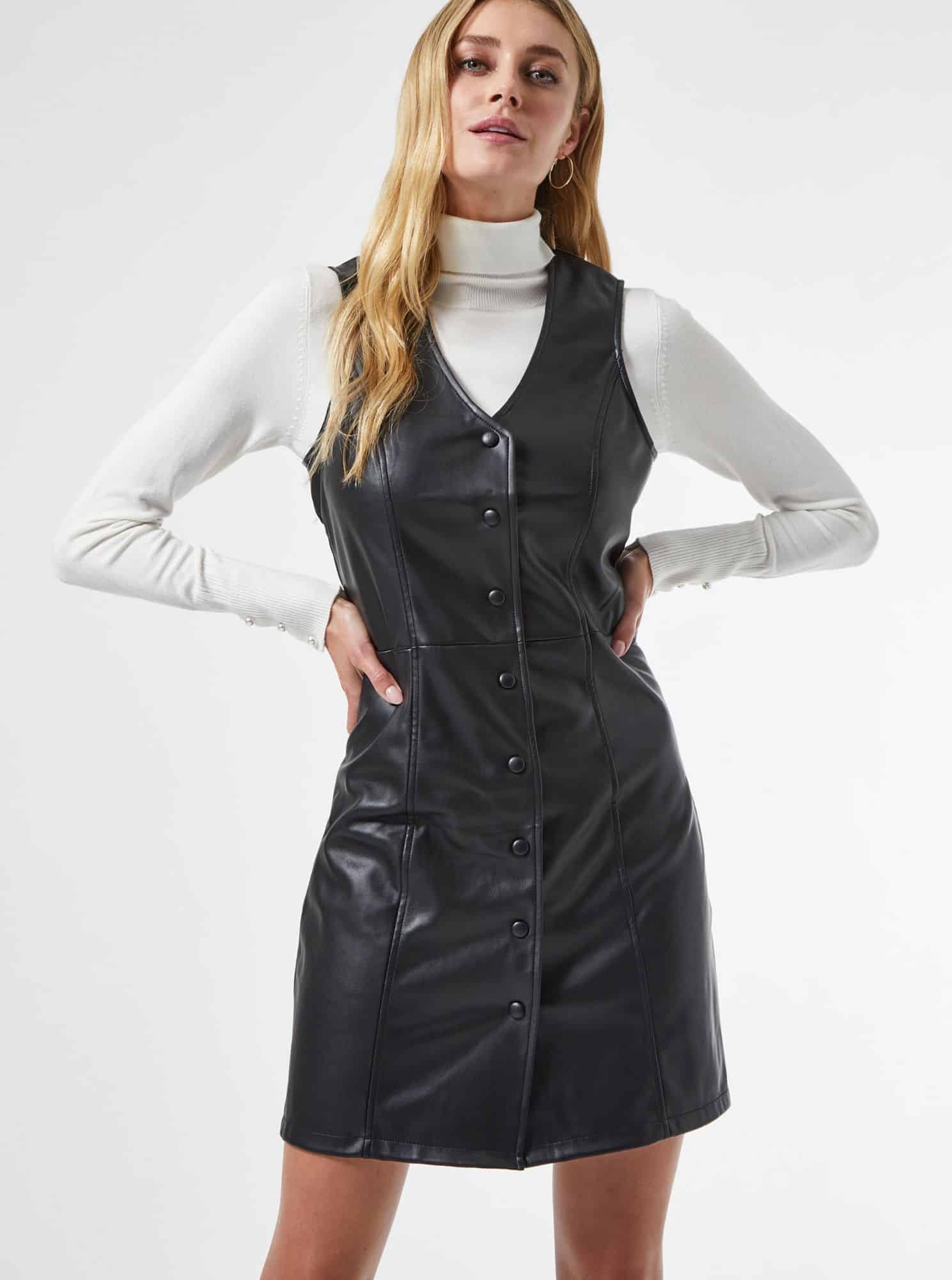 Černé koženkové šaty Dorothy Perkins