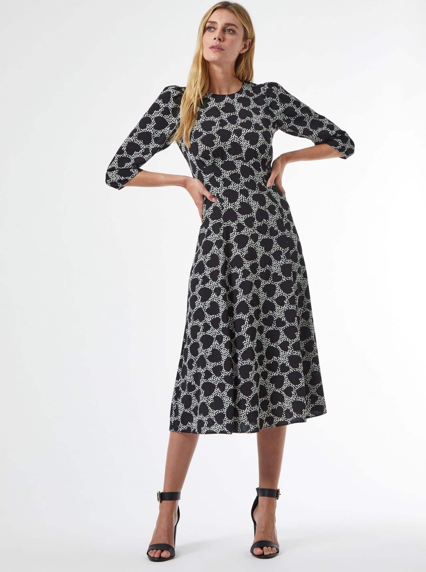 Černé vzorované midišaty Dorothy Perkins