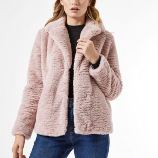 Růžový krátký kabát z umělého kožíšku Dorothy Perkins