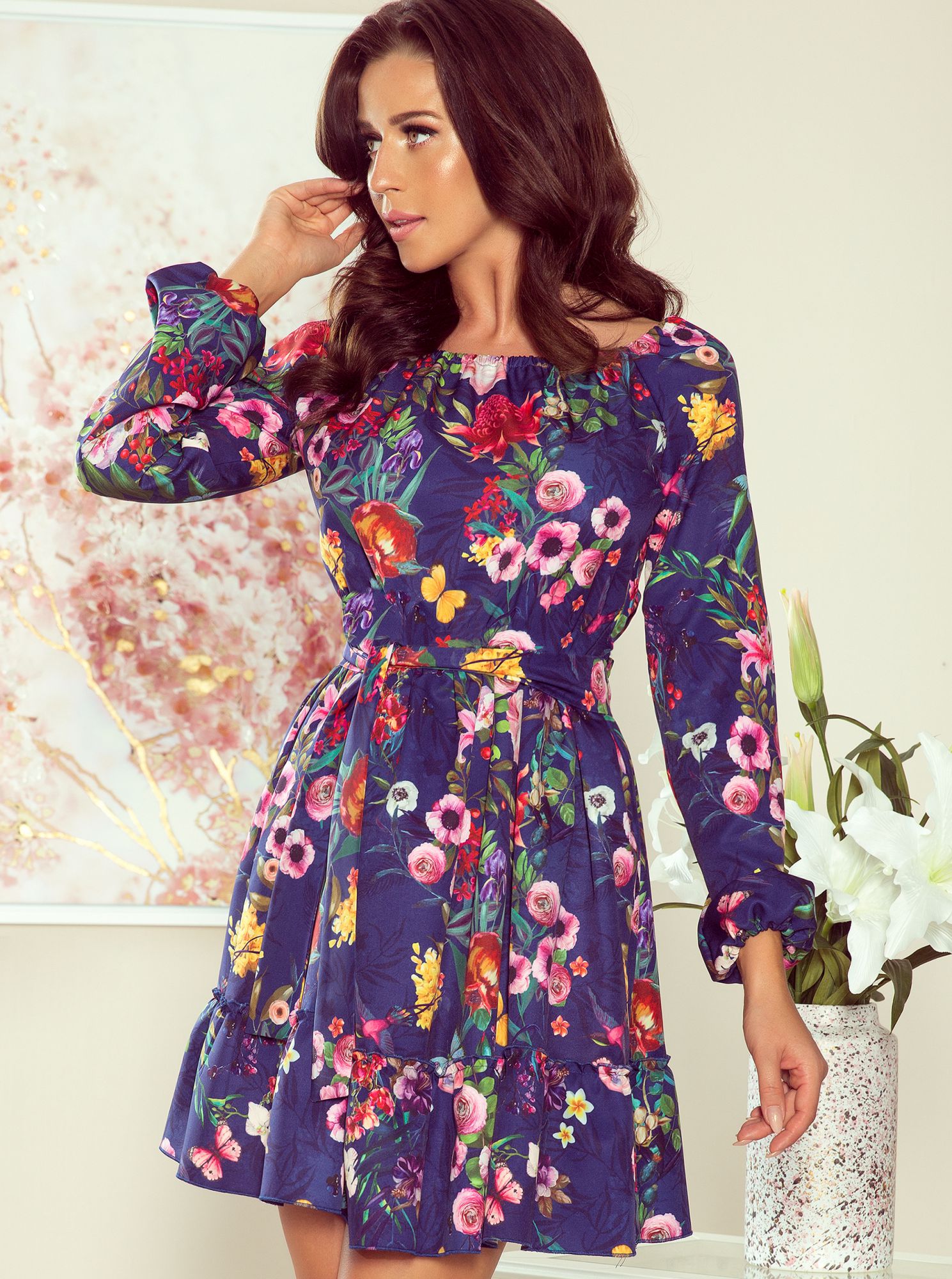 Modré květinové šaty numoco