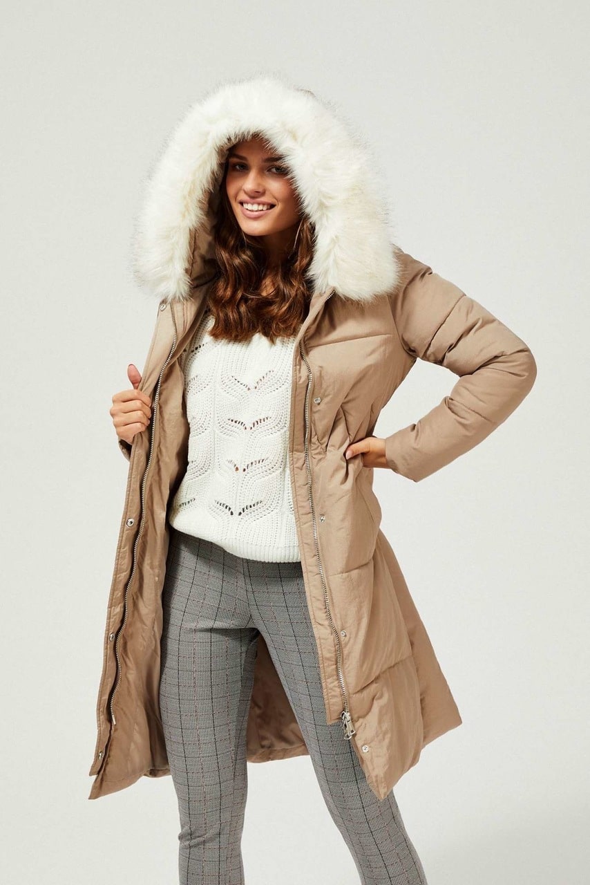 Moodo béžový kabát s kapucí