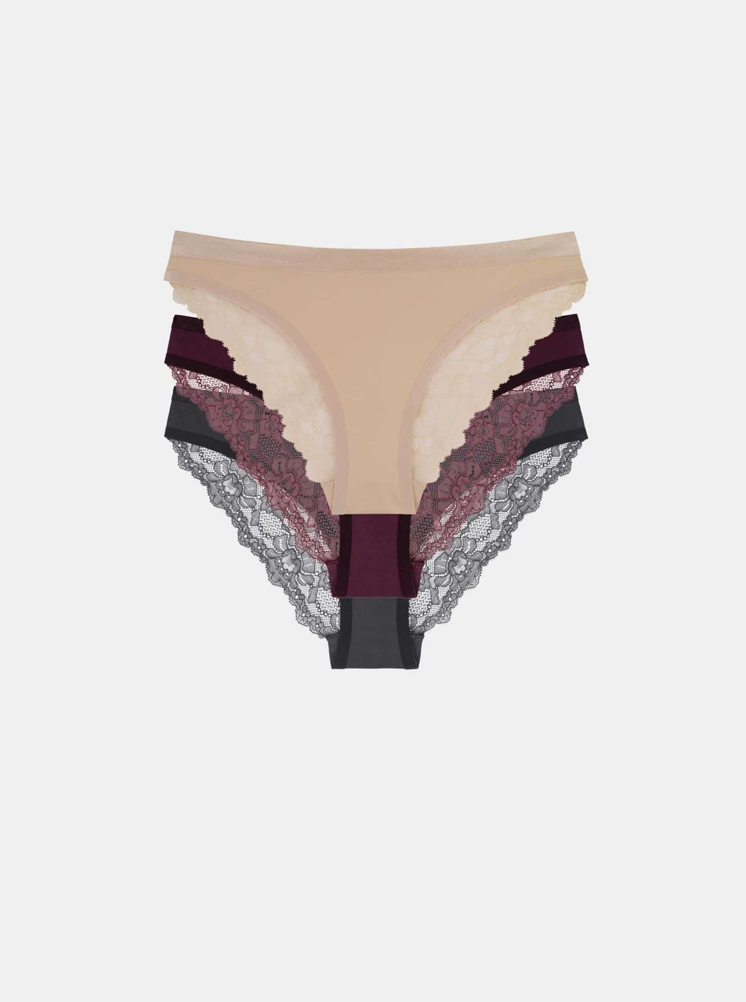 Sada tří kalhotek v šedé, fialové a béžové barvě DORINA