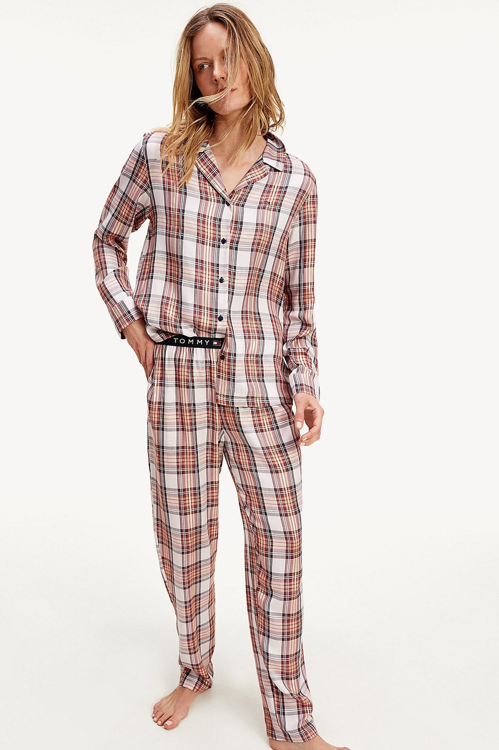 Tommy Hilfiger pudrové pyžamo Full Woven Set Holiday