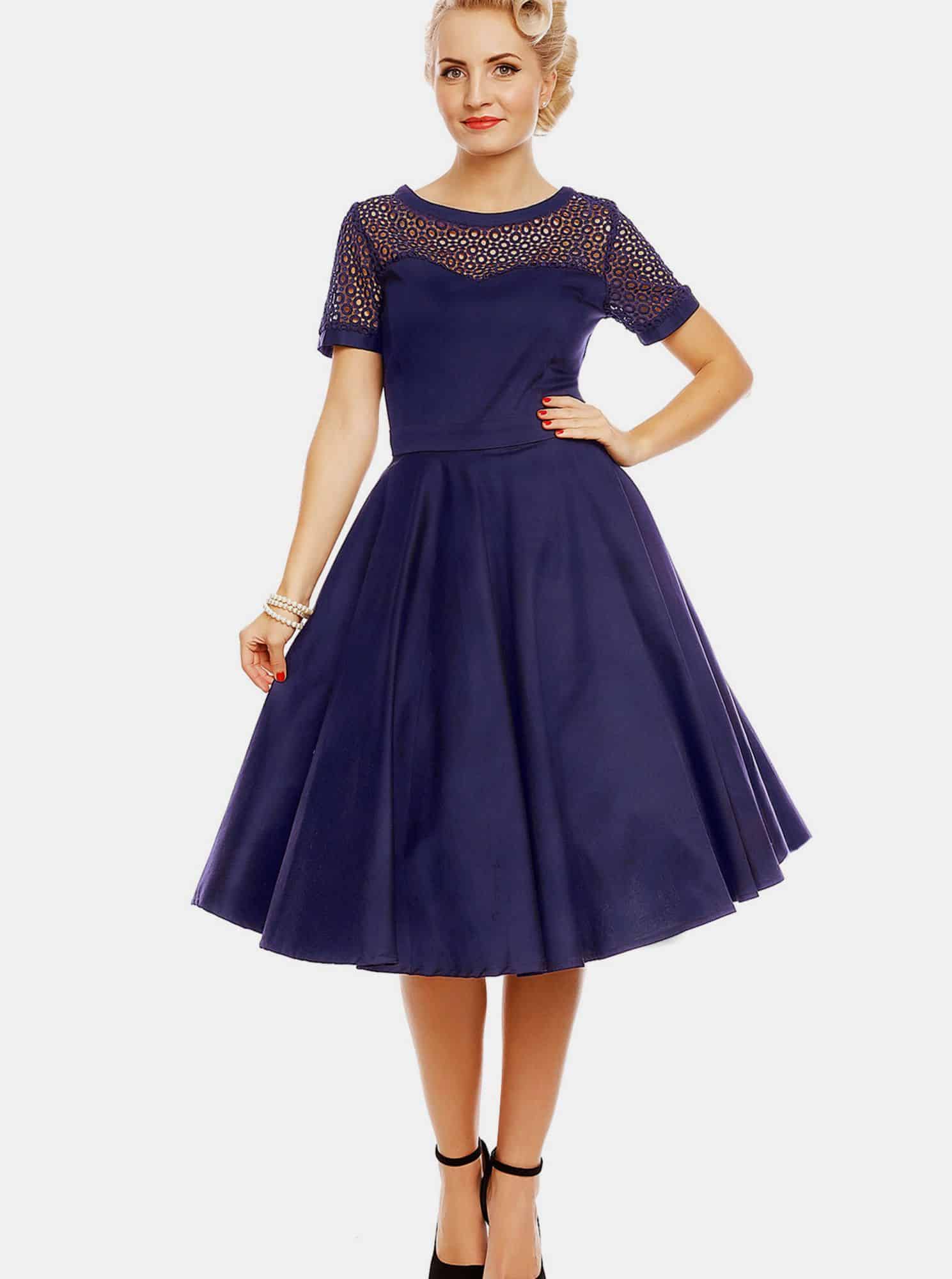 Tmavě modré šaty s ozdobným sedlem Dolly & Dotty