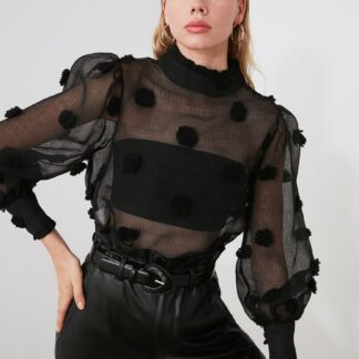 Černá průsvitná halenka Trendyol