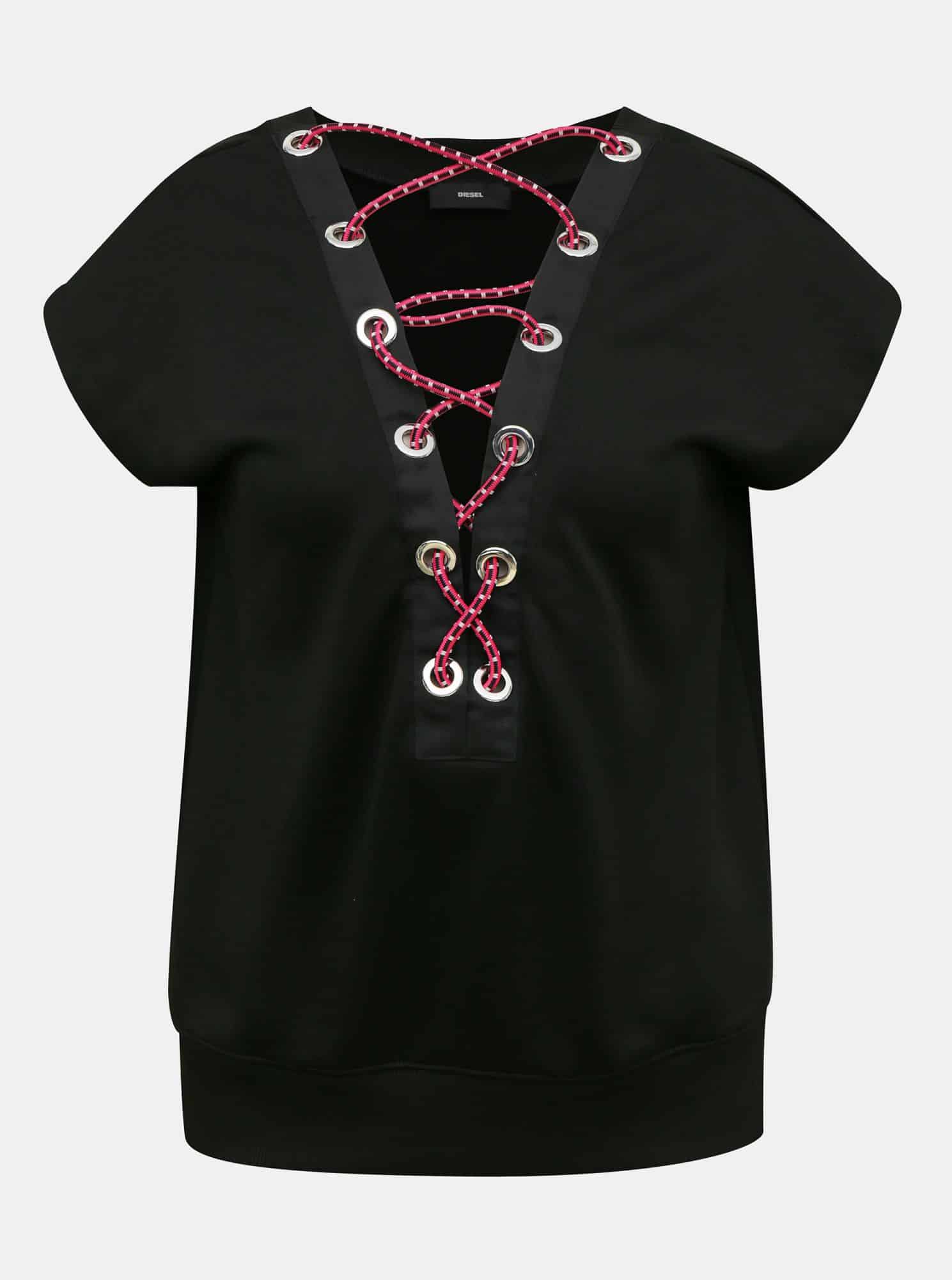 Černé dámské tričko s detaily v dekoltu Diesel