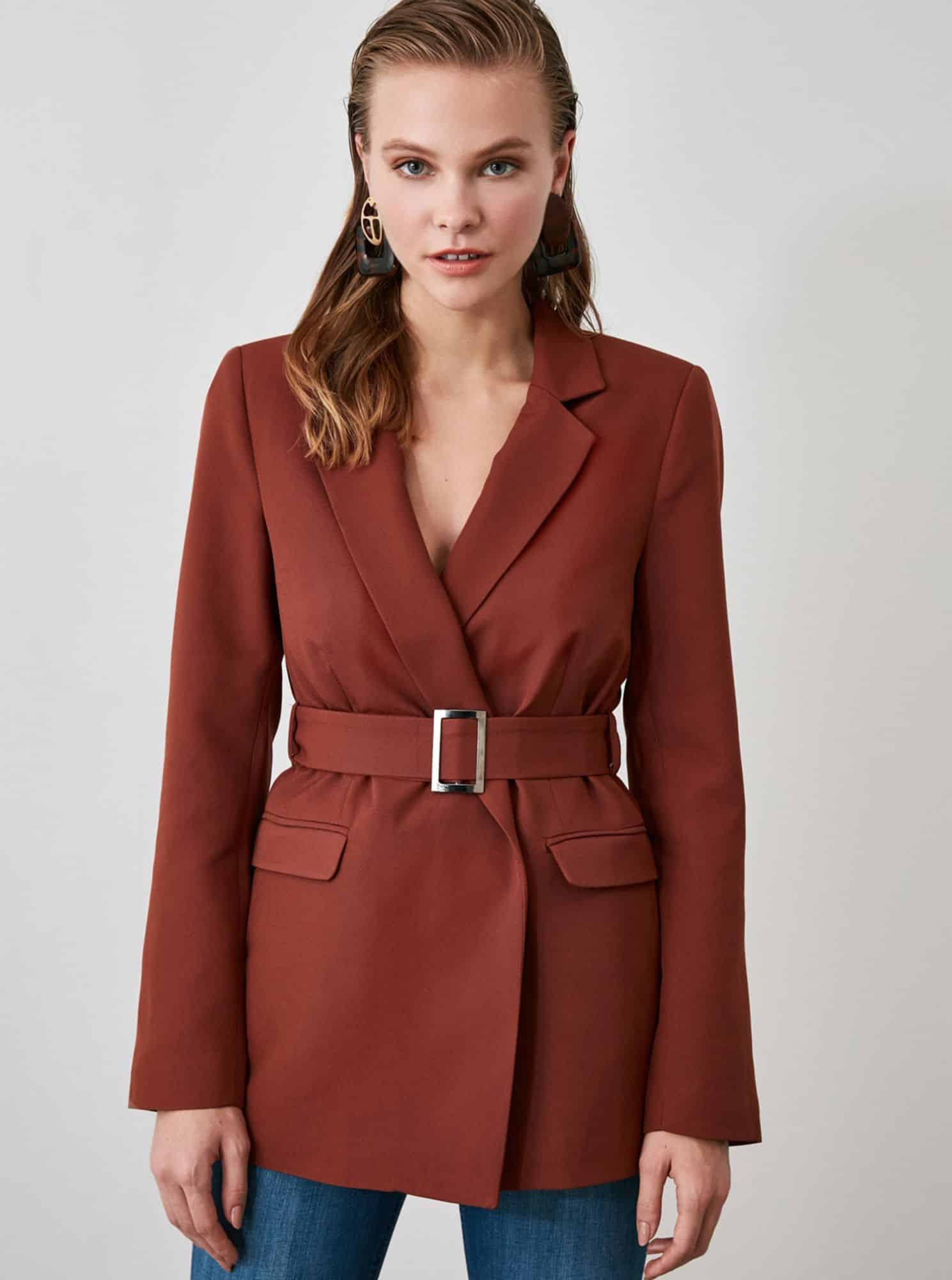 Hnědý kabát Trendyol