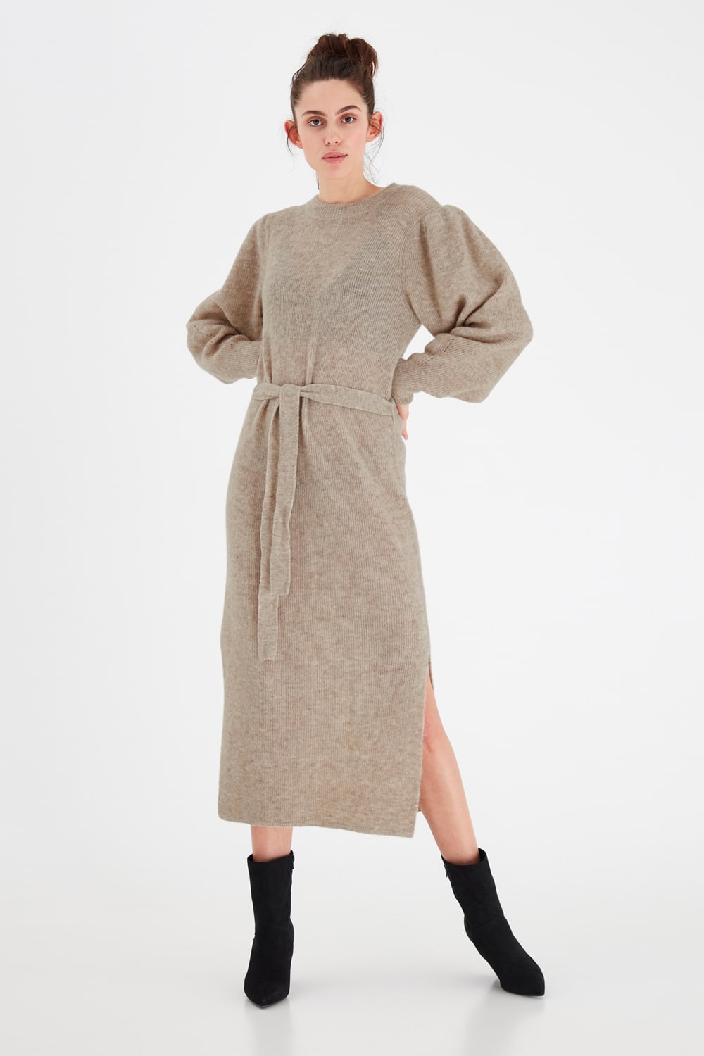 Ichi béžové svetrové šaty IhJordan DR Oatmeal Melang