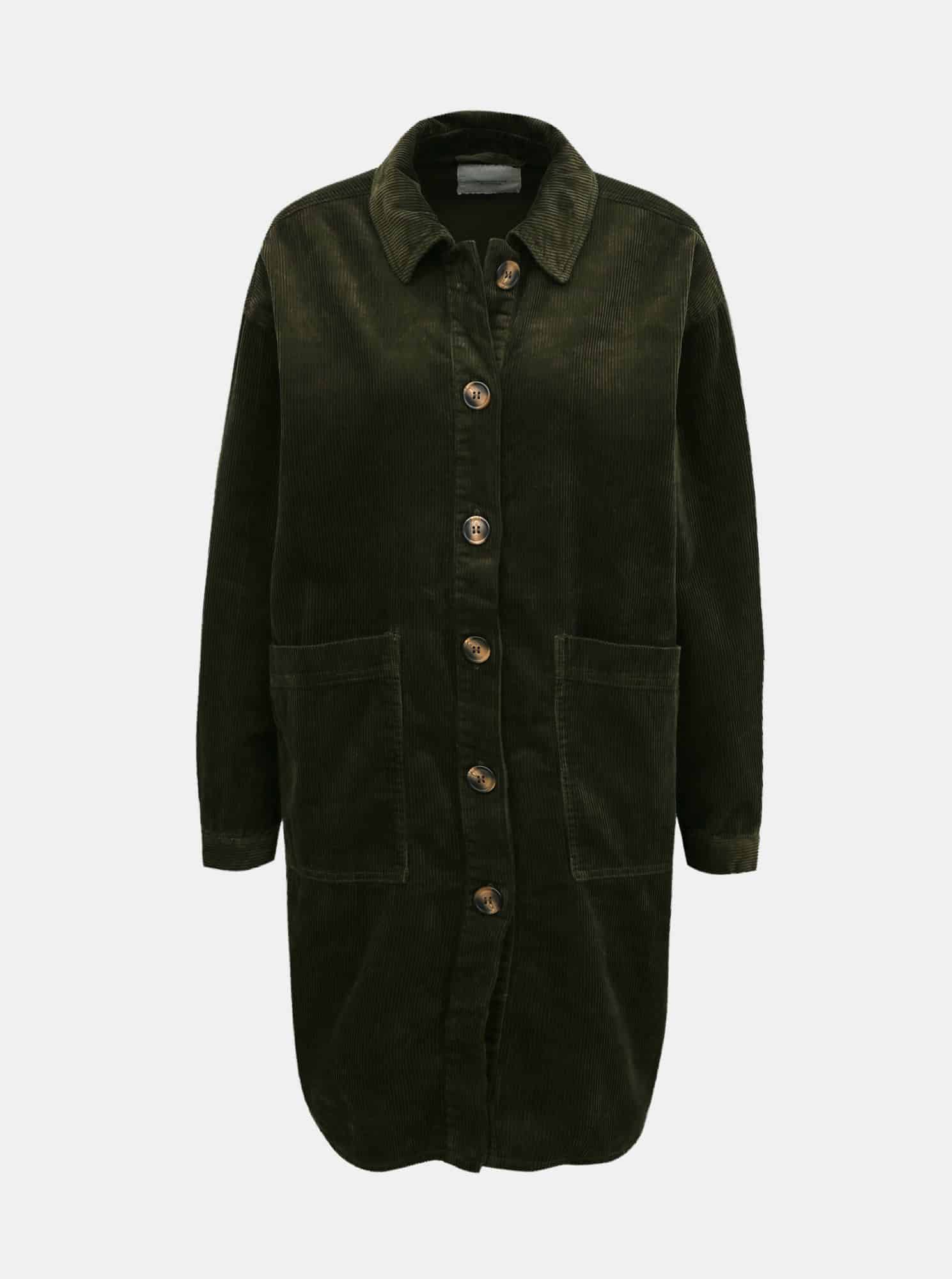 Khaki dlouhá manšestrová košile Jacqueline de Yong Tory