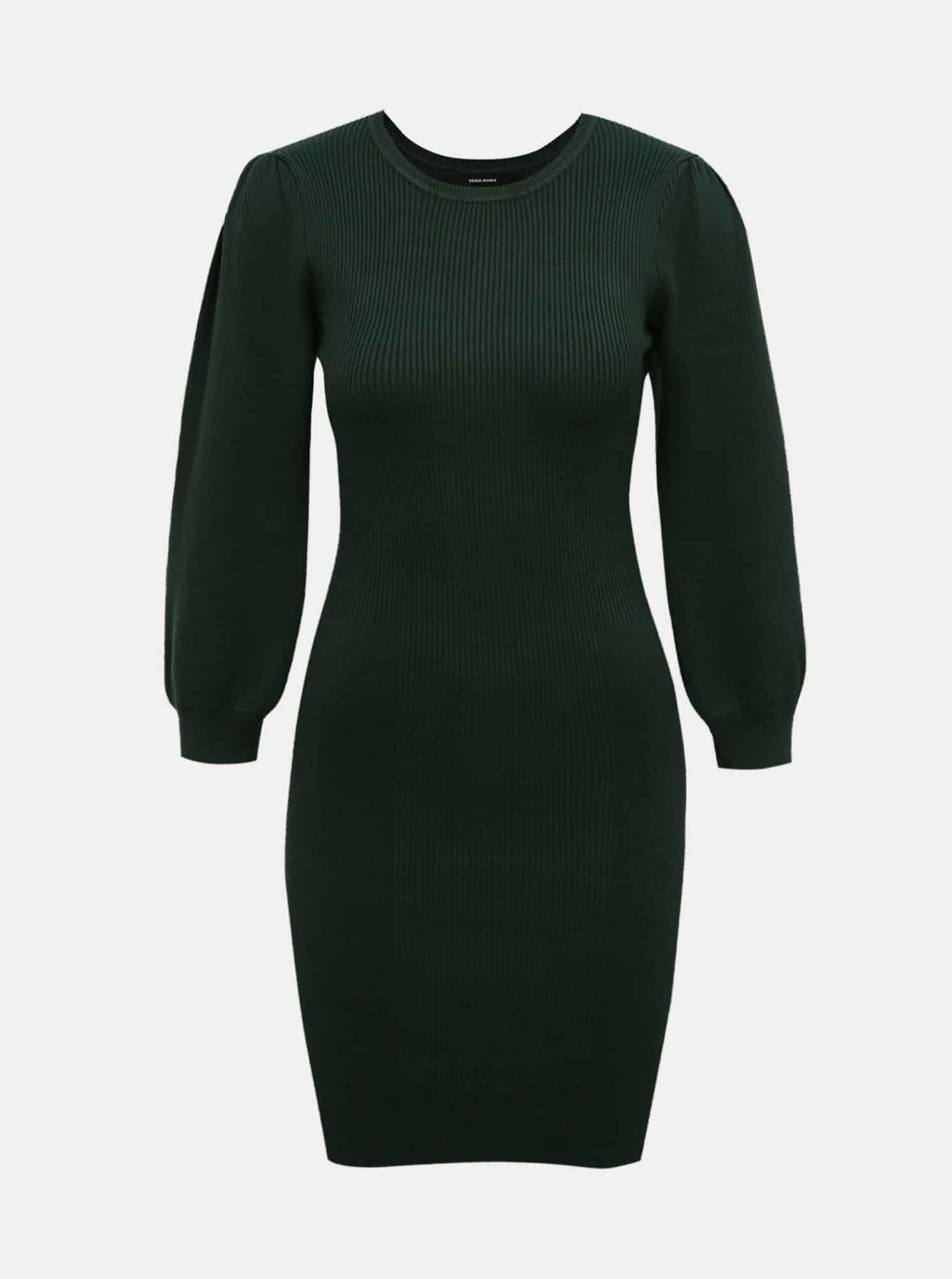 Tmavě zelené svetrové pouzdrové šaty VERO MODA Darma