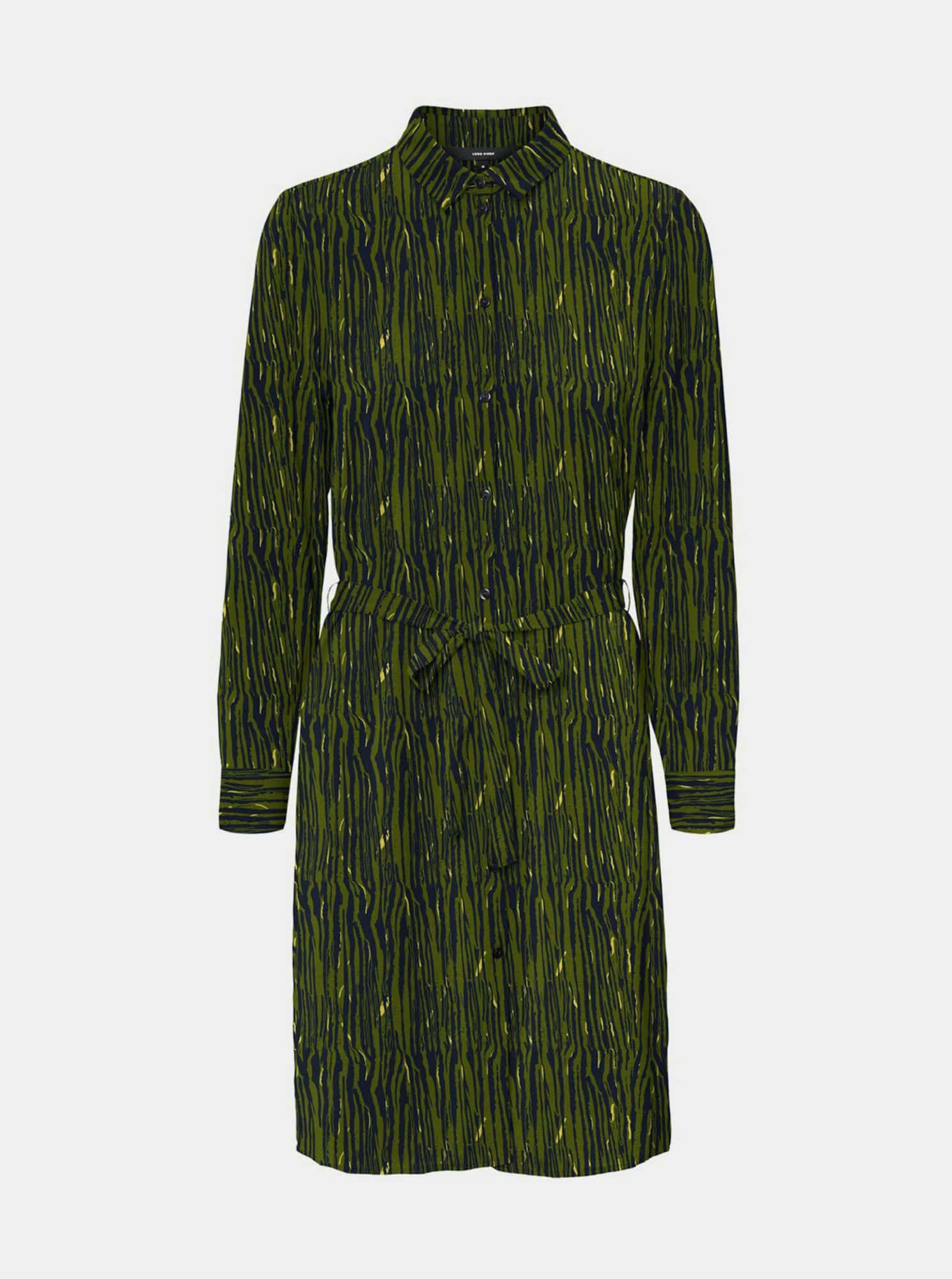 Tmavě zelené vzorované košilové šaty VERO MODA Saga