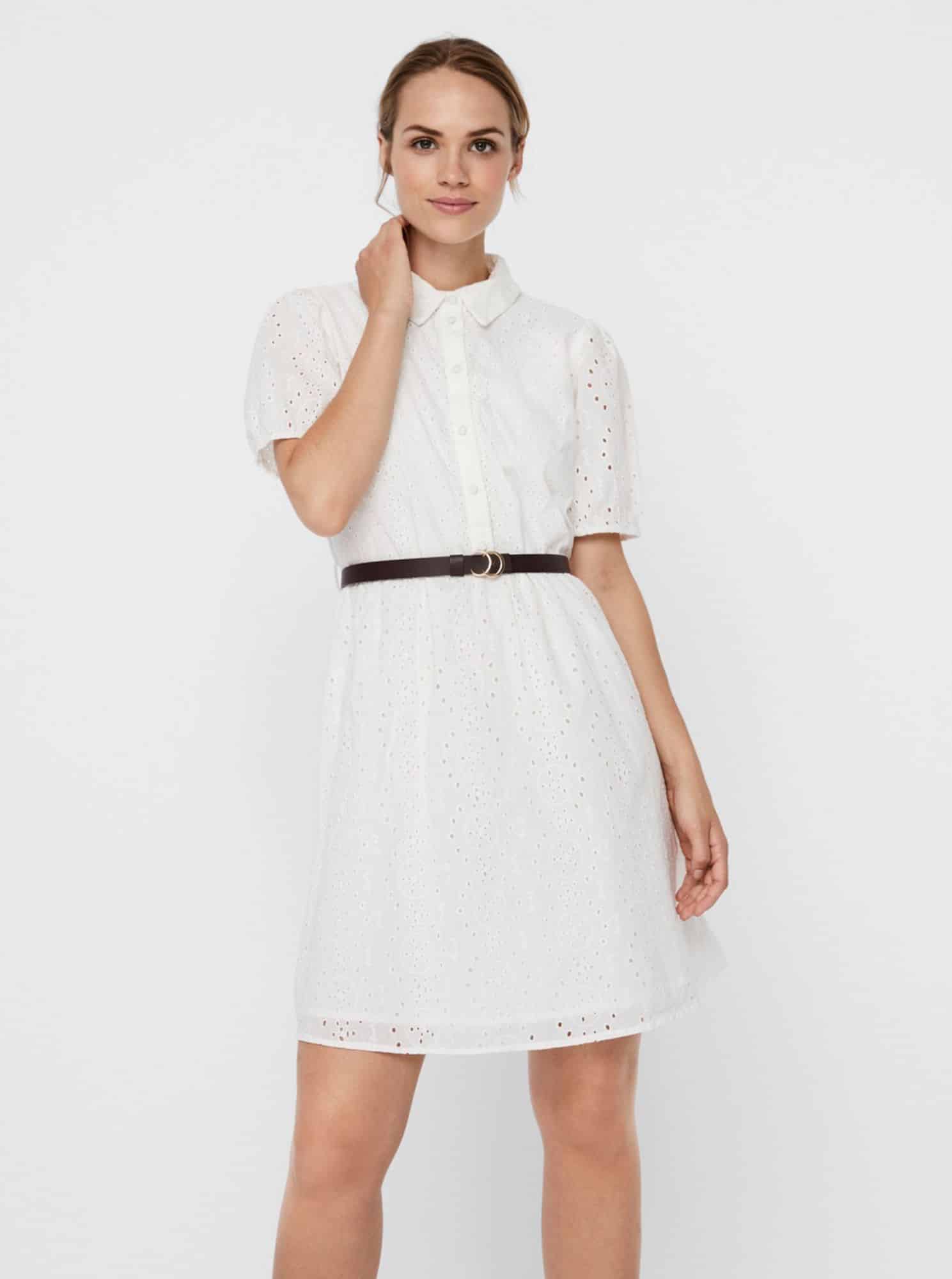 Bílé košilové šaty s madeirou VERO MODA Ellie