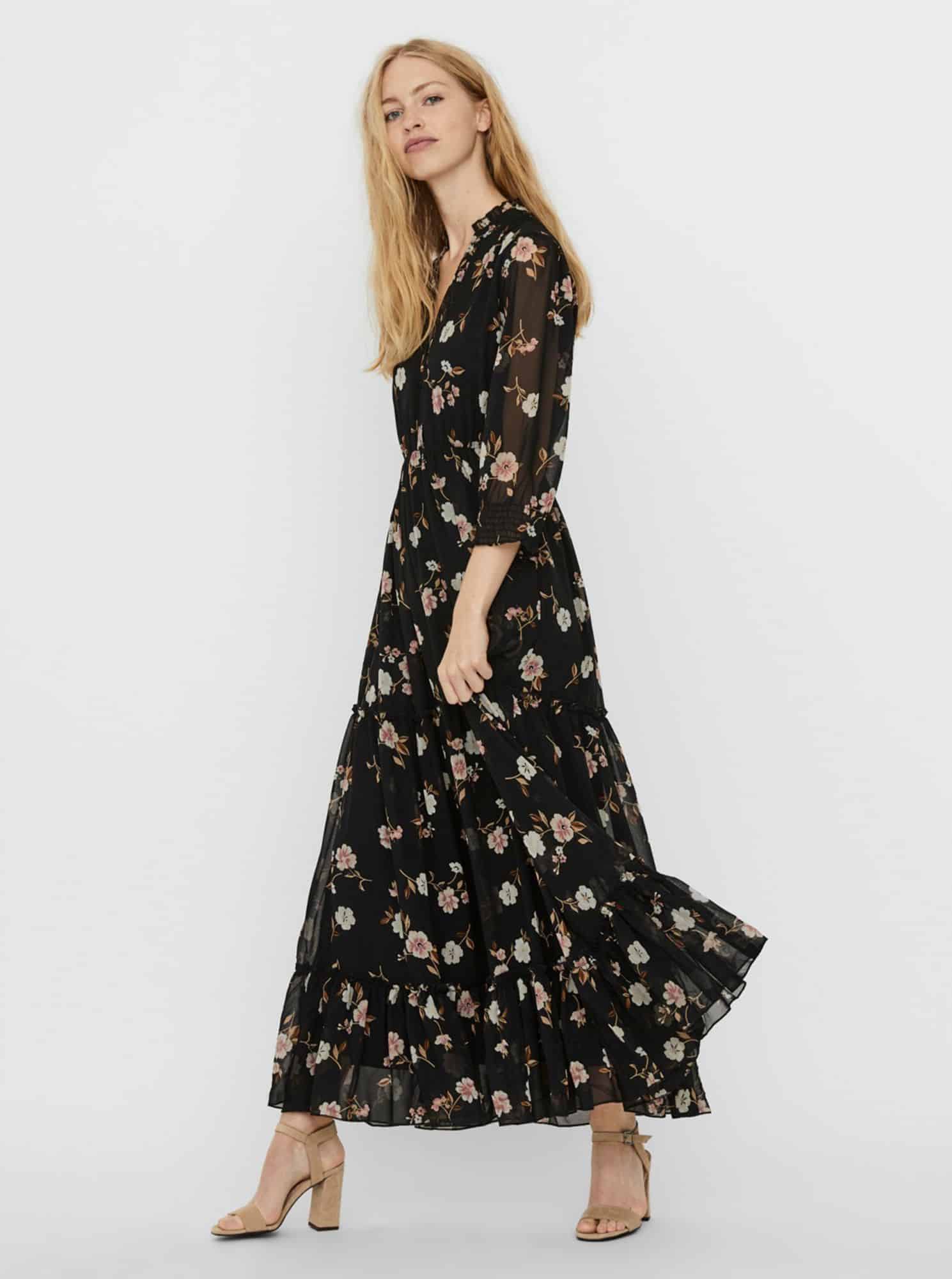 Černé květované maxišaty VERO MODA Tallie