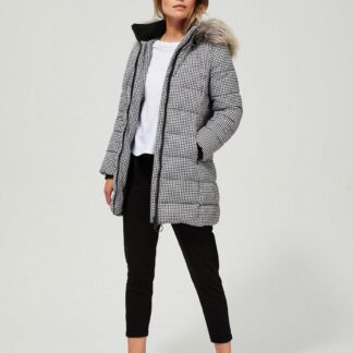Moodo bílo-černý zimní kabát s kapucí