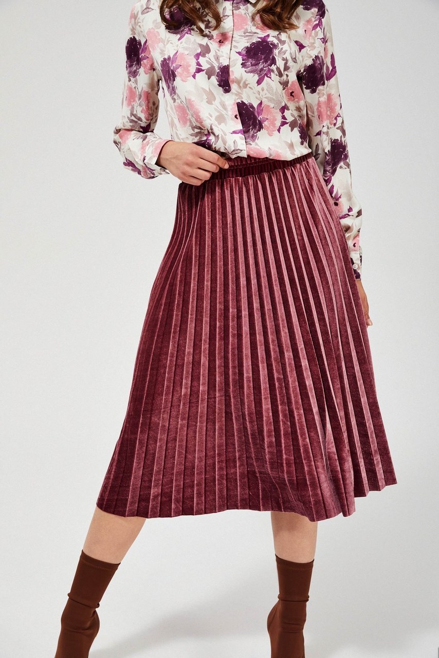 Moodo růžová sametová sukně pod kolena