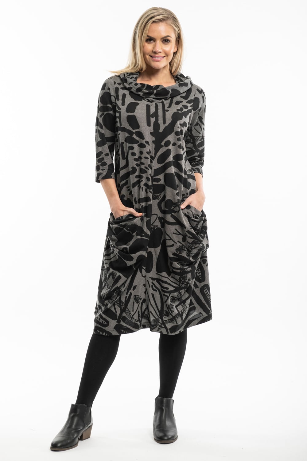 Orientique šedé šaty Apollo s abstraktním vzorem