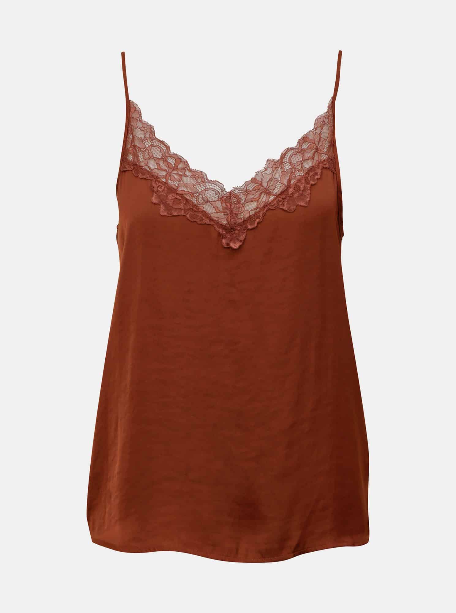 Hnědý top s krajkou Jacqueline de Yong Appa