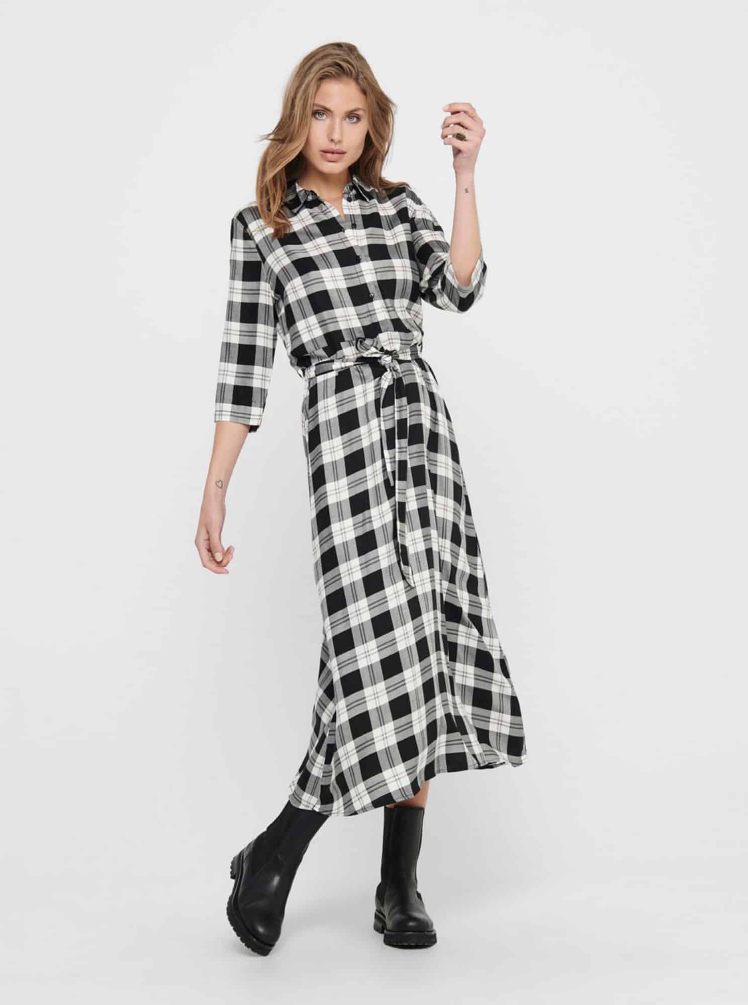 Bílo-černé kostkované košilové midišaty Jacqueline de Yong