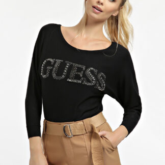 Guess černý svetr Jewel Detail Logo Sweater
