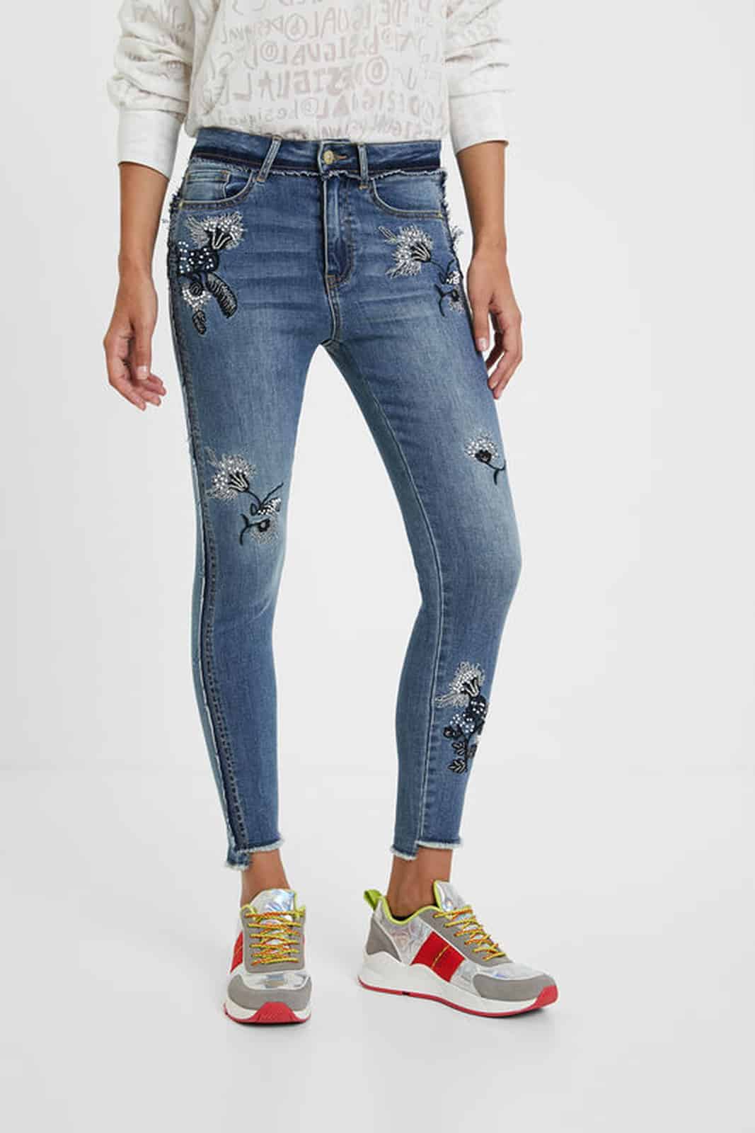 Desigual modré džíny Denim Miami Flowers