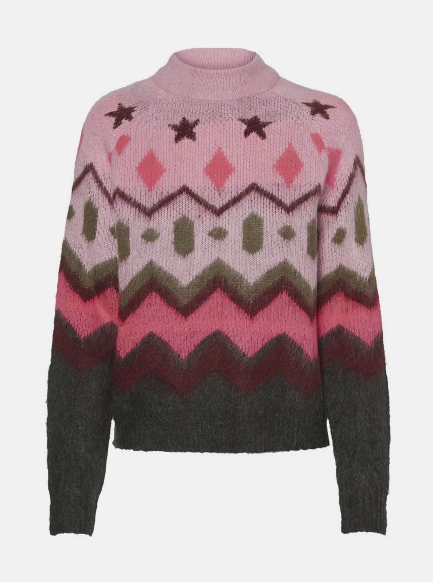 Růžový vzorovaný svetr Noisy May Luke