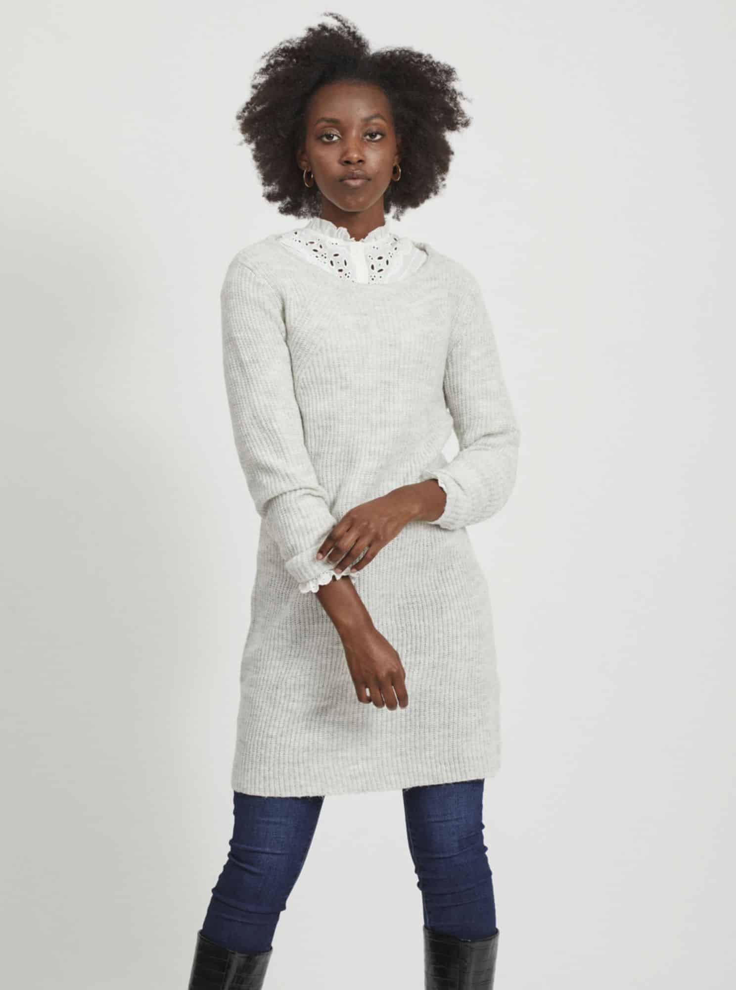 Světle šedé svetrové šaty VILA Suril