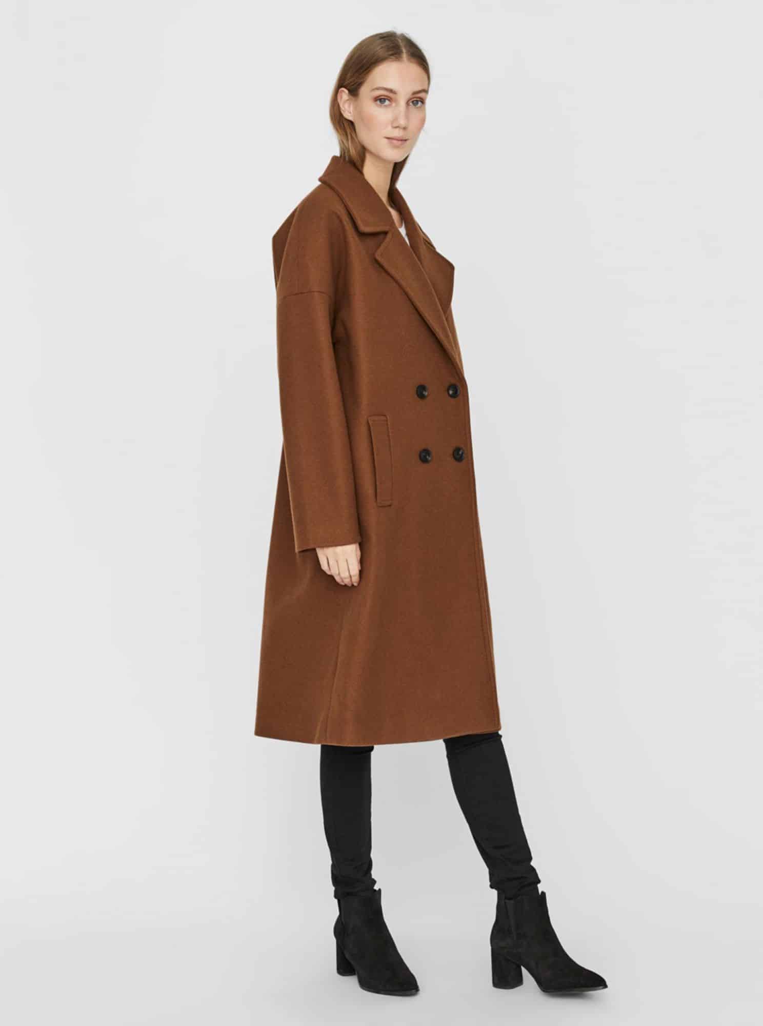 Hnědý dlouhý kabát VERO MODA Lola